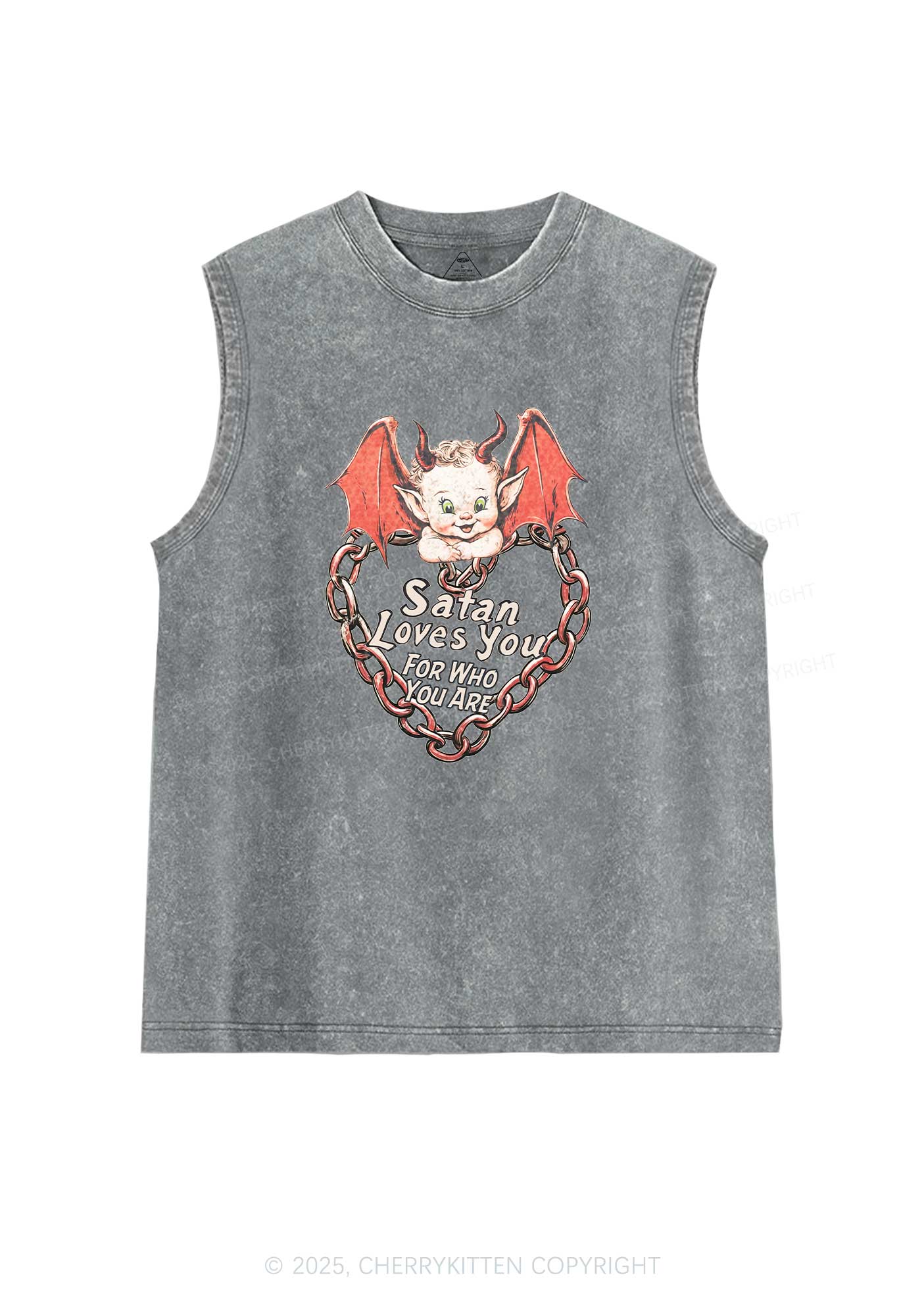 Satan Loves You Y2K Washed Muscle Tank Cherrykitten