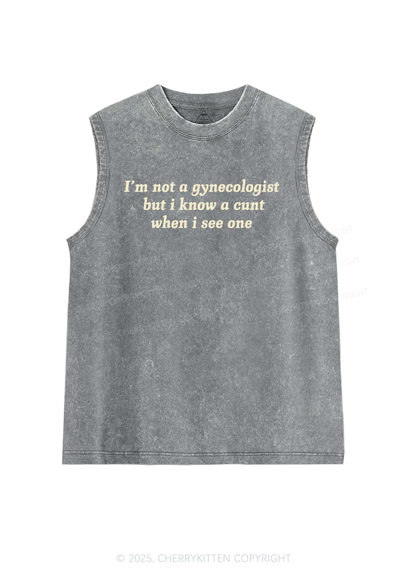 Im Not Gynecologist Y2K Washed Muscle Tank Cherrykitten