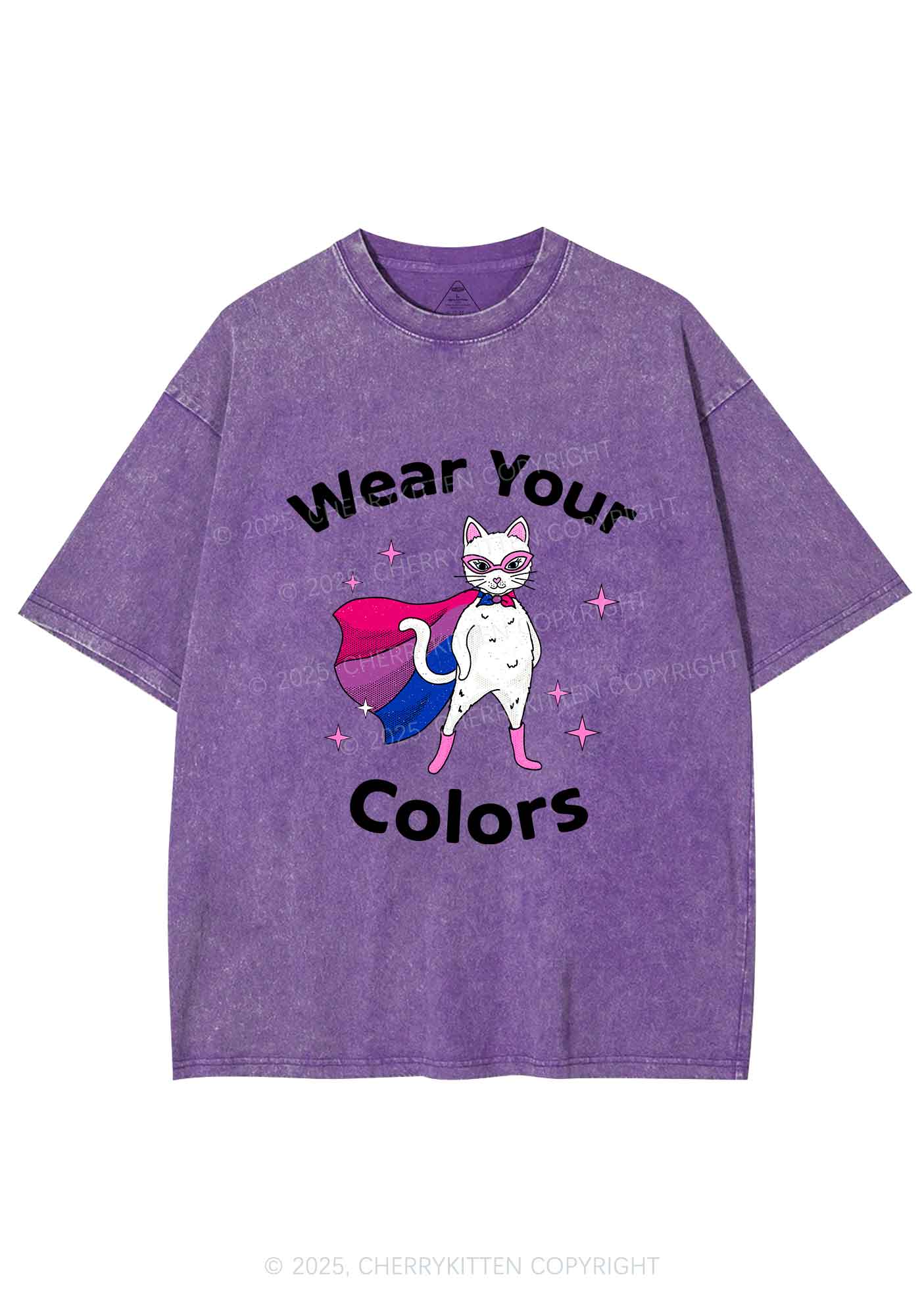 Bisexual Flag Cat Pride Y2K Shirts Washed Tee Cherrykitten