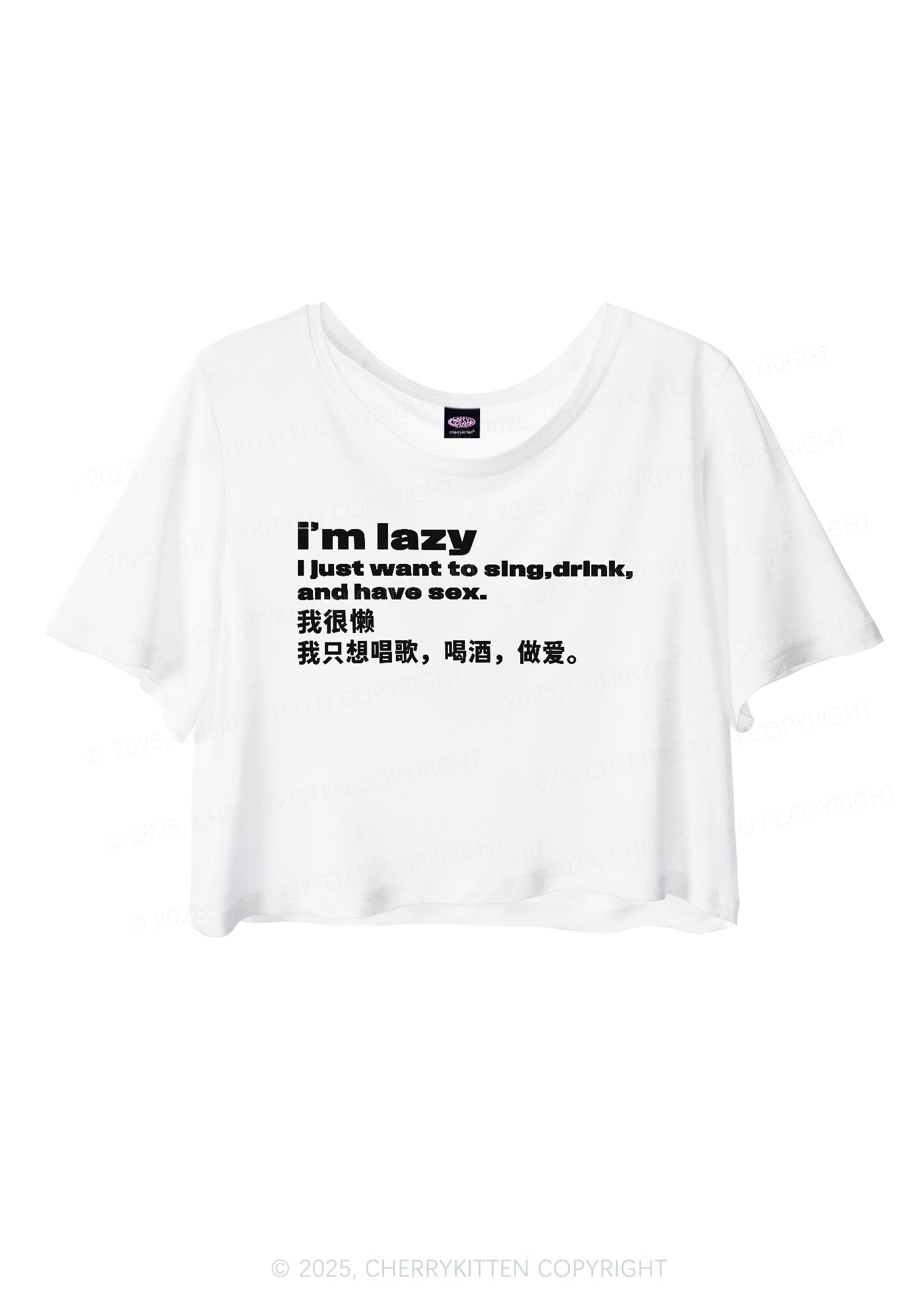 Im Lazy Y2K Sheer Crop Tee Cherrykitten