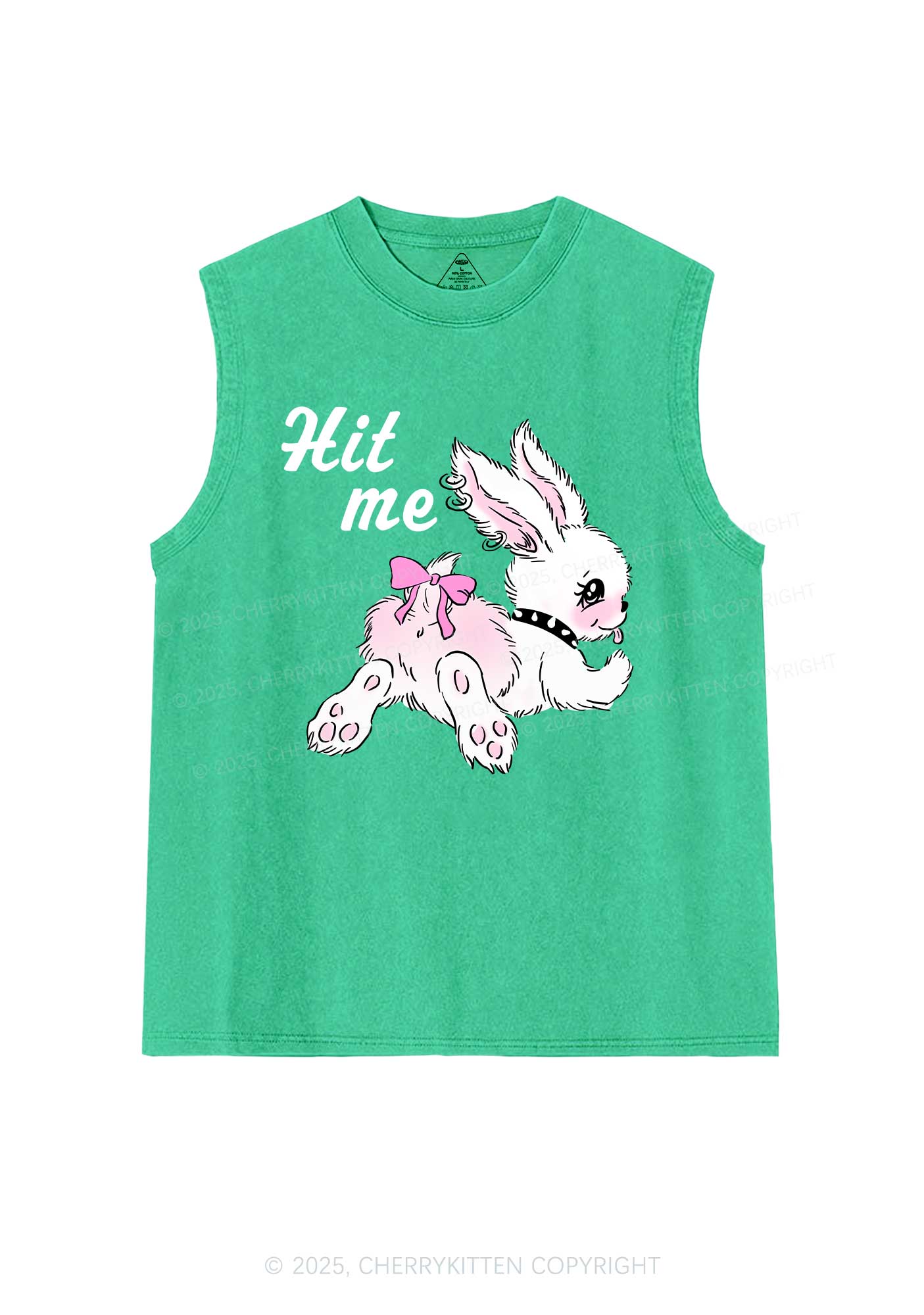 Hit Me White Bunny Y2K Washed Muscle Tank Cherrykitten