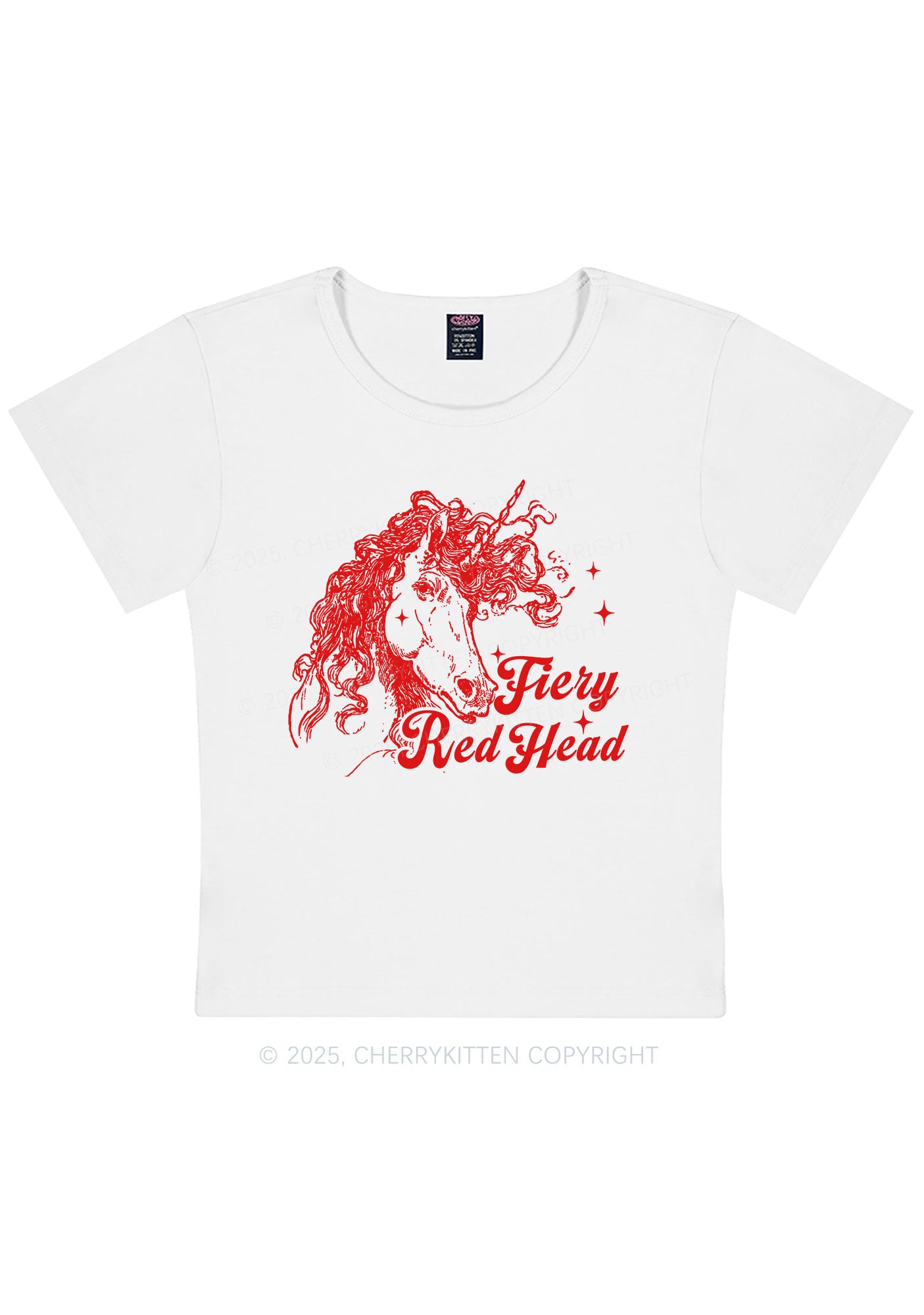 Fiery Red Head Y2K Baby Tee Cherrykitten