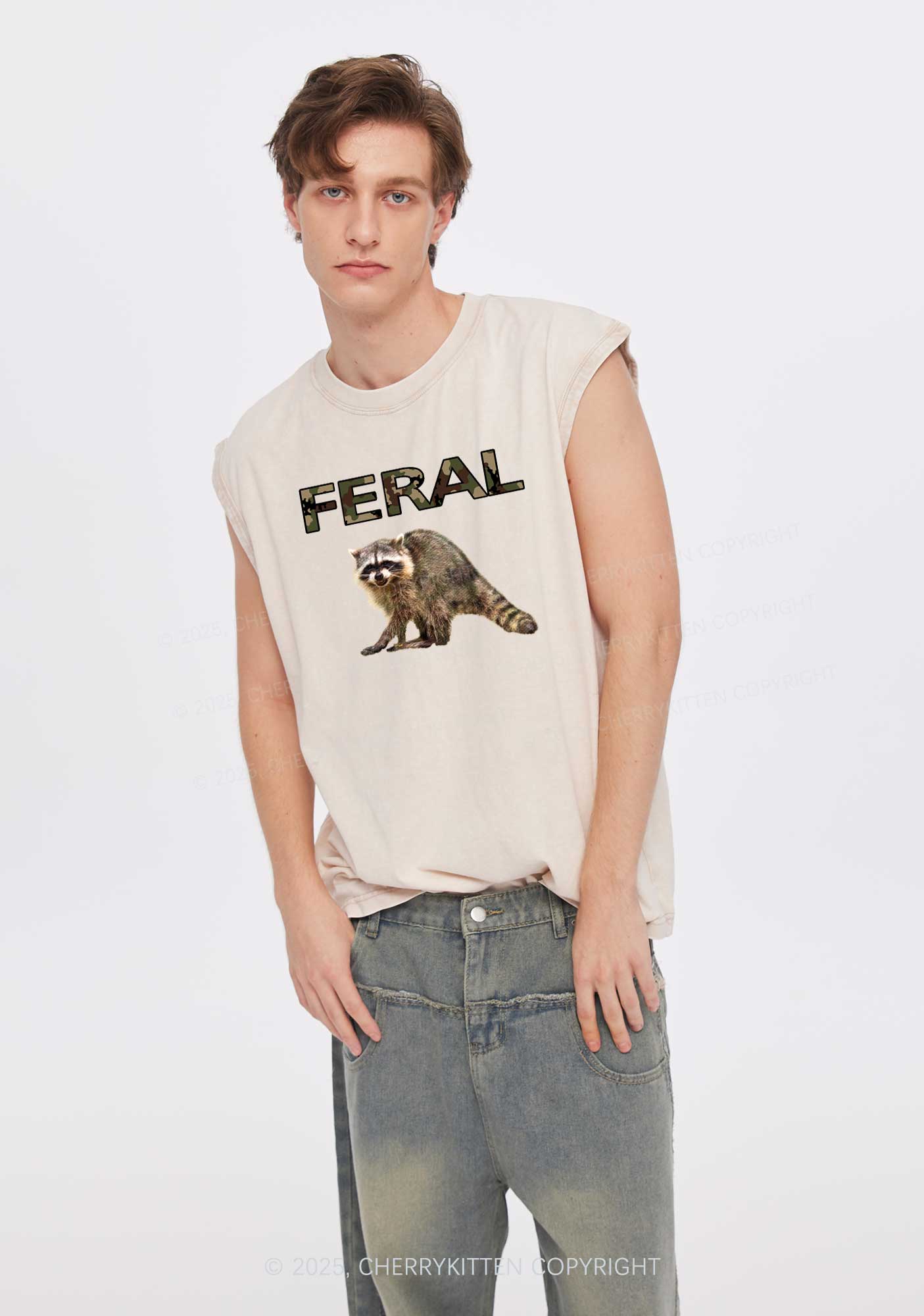 Feral Raccoon Y2K Washed Muscle Tank Cherrykitten