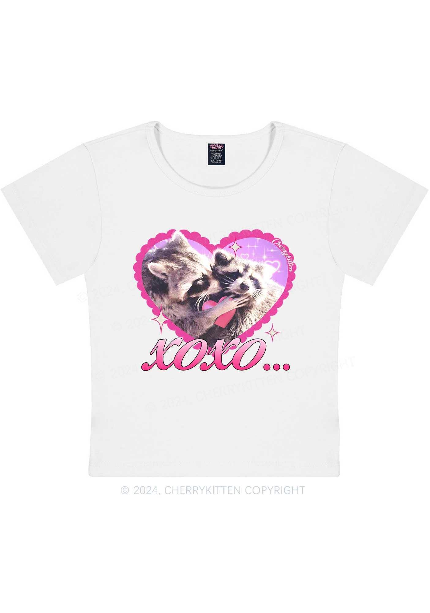 Two Raccoons XOXO Y2K Valentine's Day Baby Tee Cherrykitten