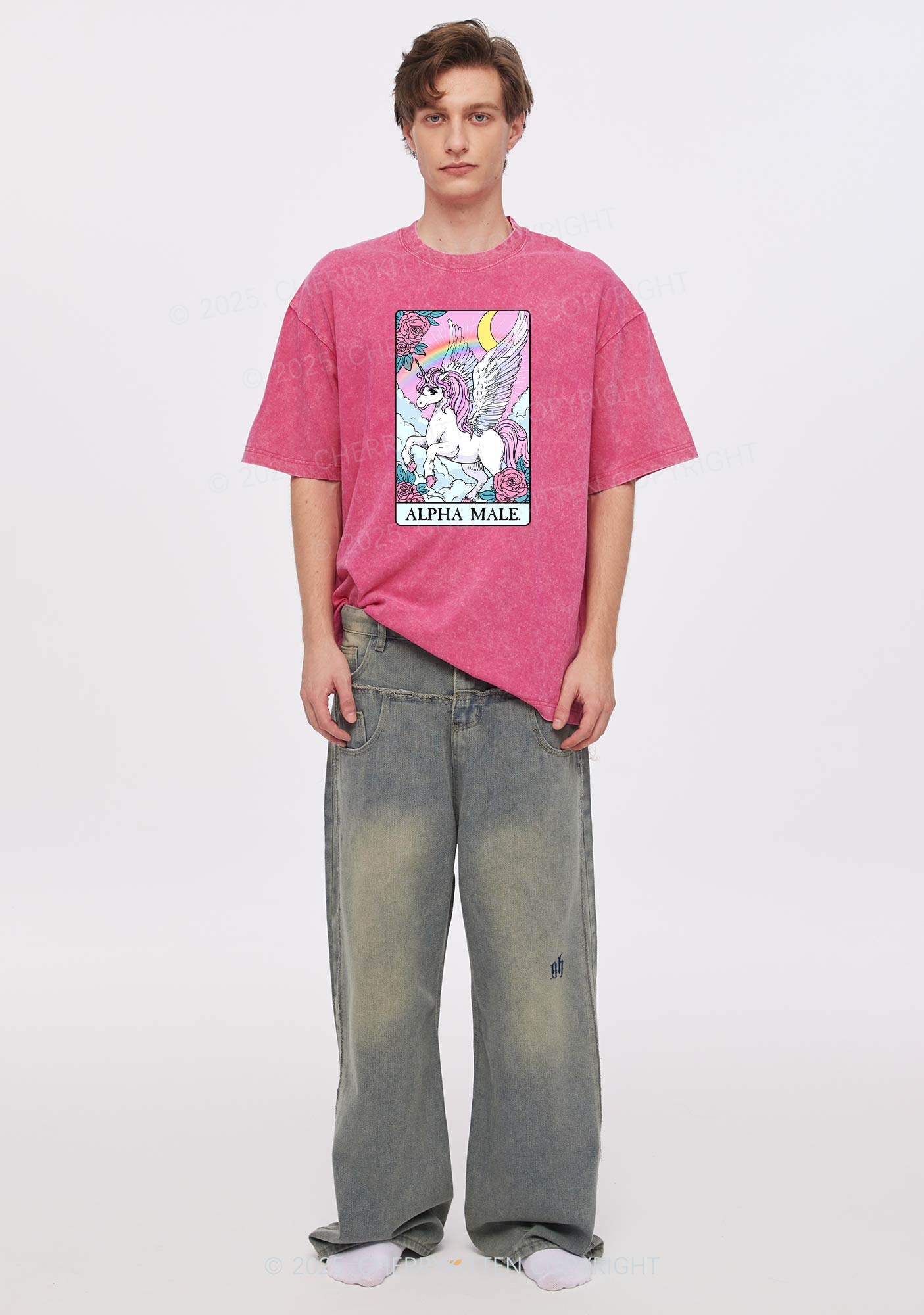 Rose Unicorn Alpha Male Y2K Shirts Washed Tee Cherrykitten