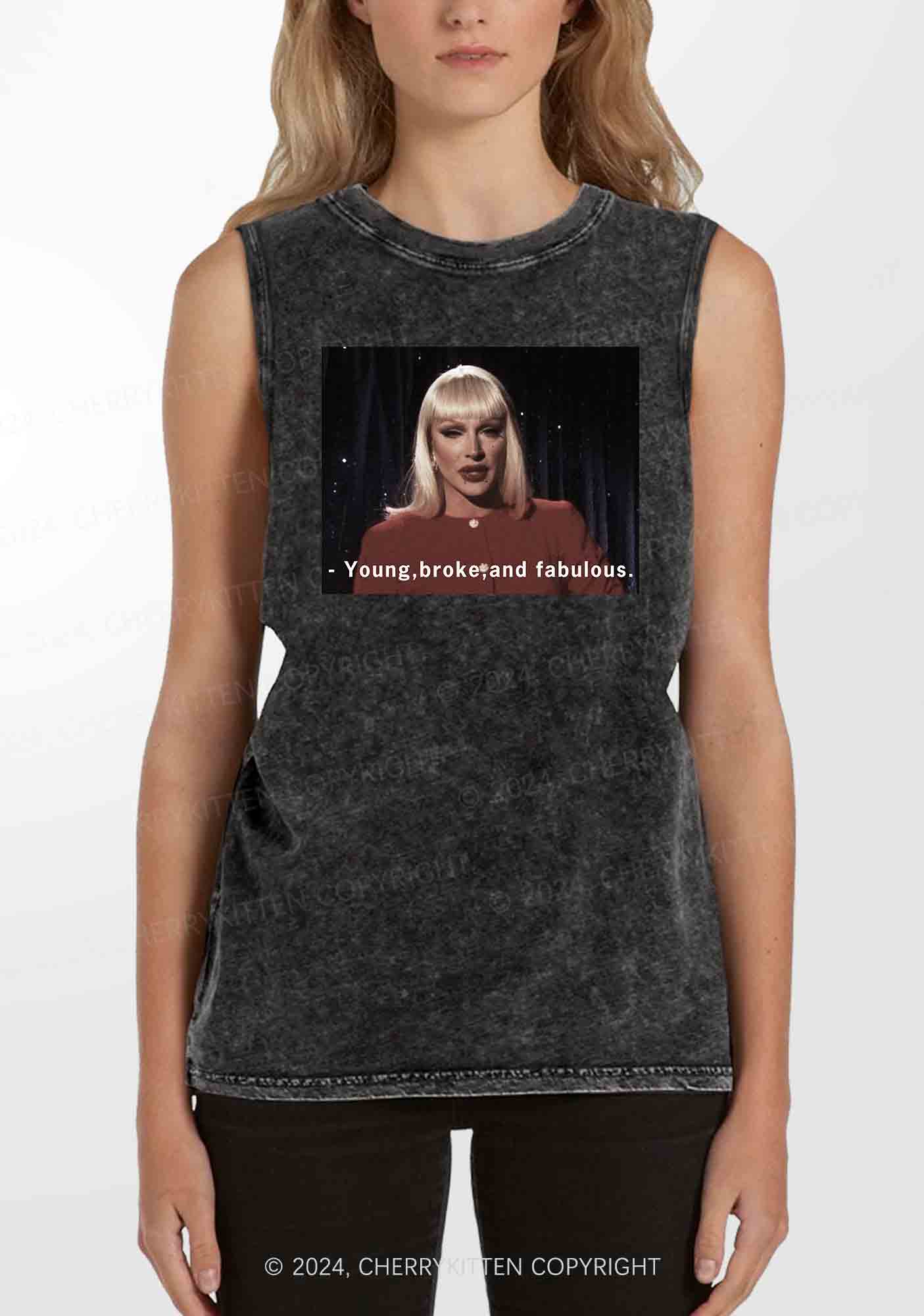 Young Broke Fabulous Y2K Washed Tank Cherrykitten
