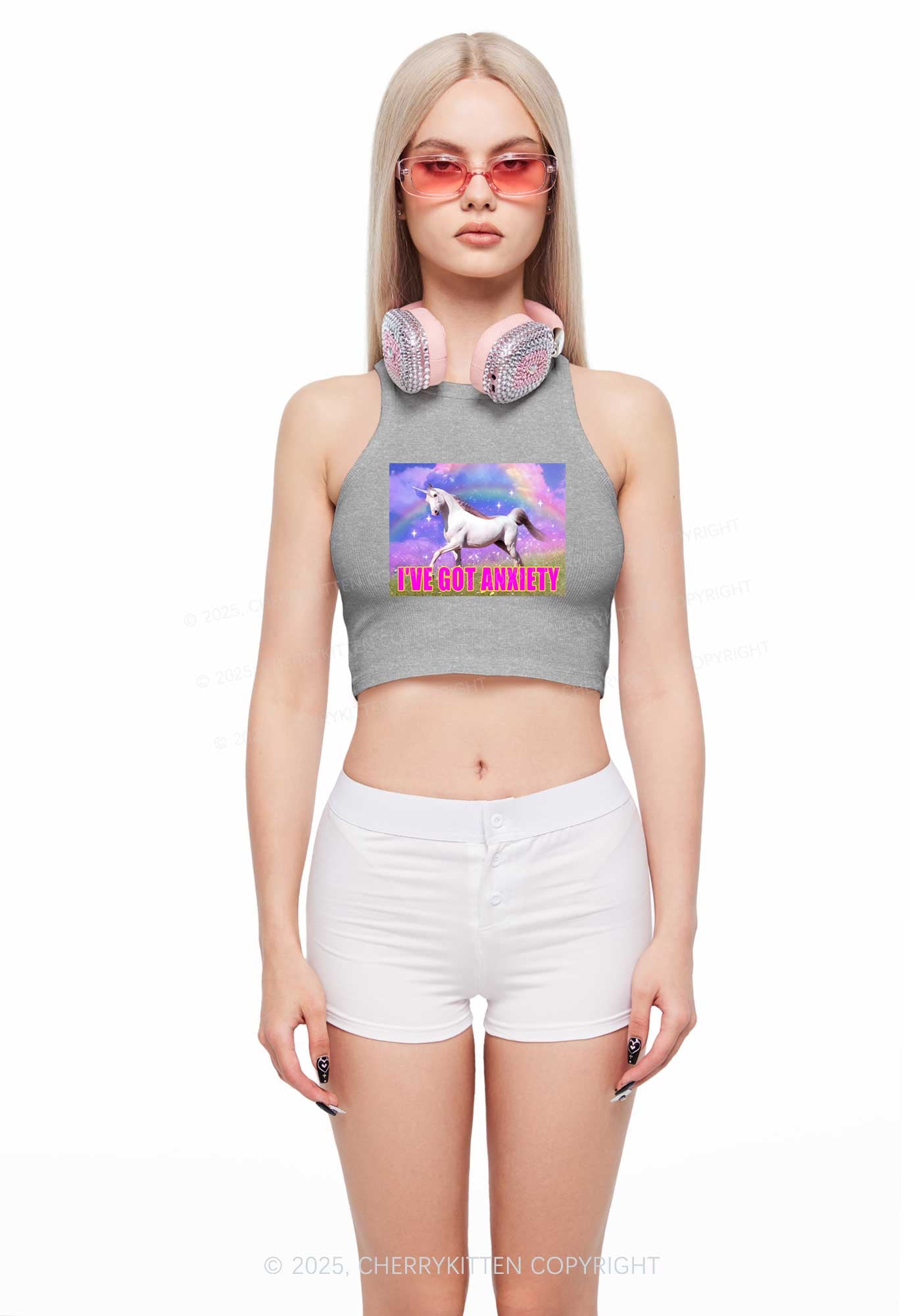 I've Got Anxiety Y2K Crop Tank Top Cherrykitten
