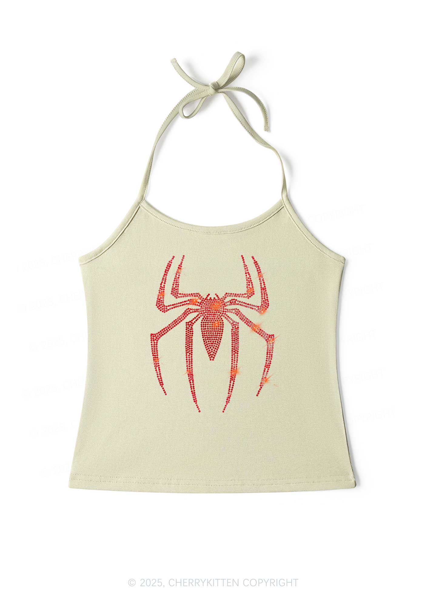Rhinestone Red Spider Y2K Halter Neck Cami Cherrykitten