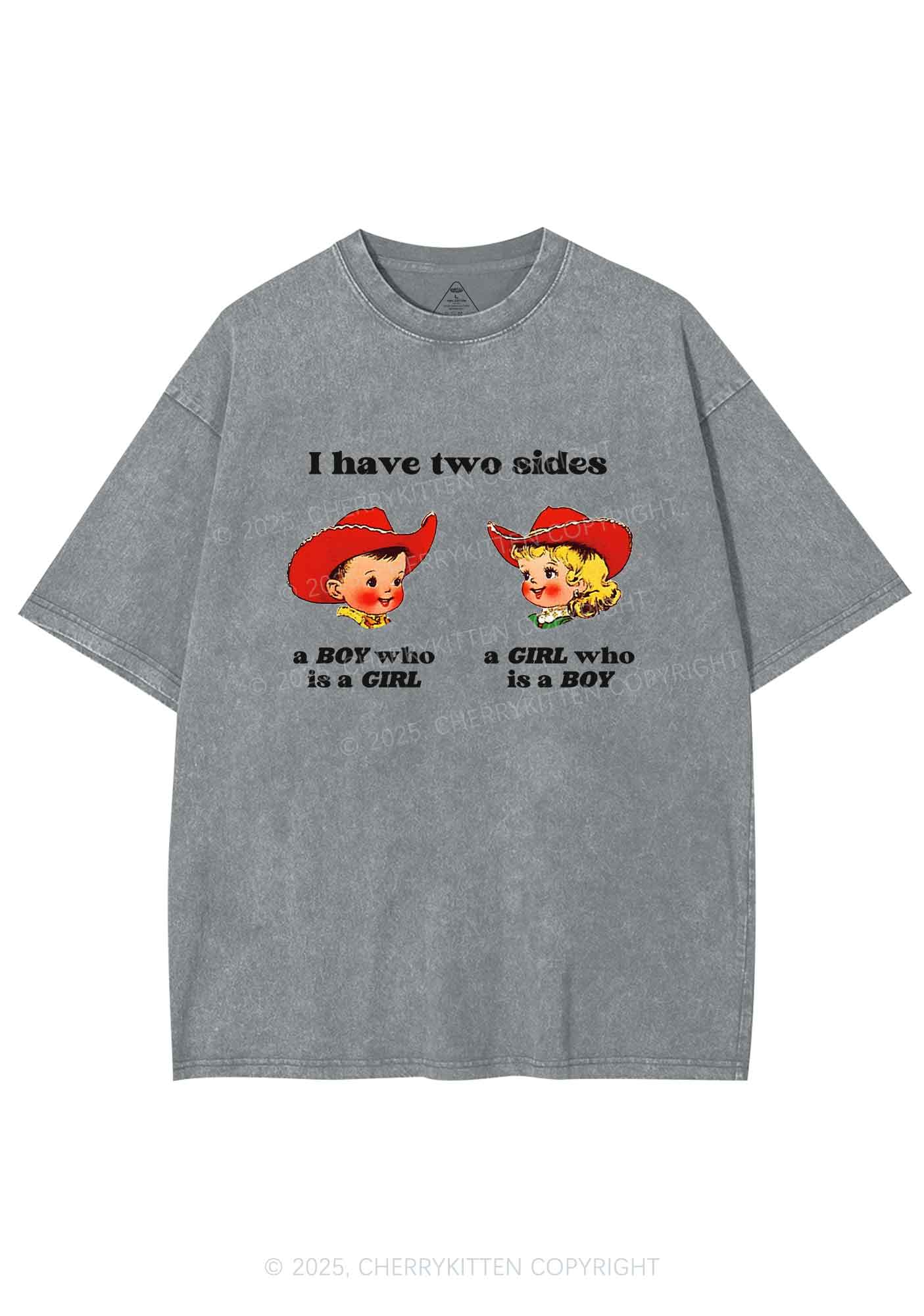 I Have Two Sides Pride Y2K Shirts Washed Tee Cherrykitten