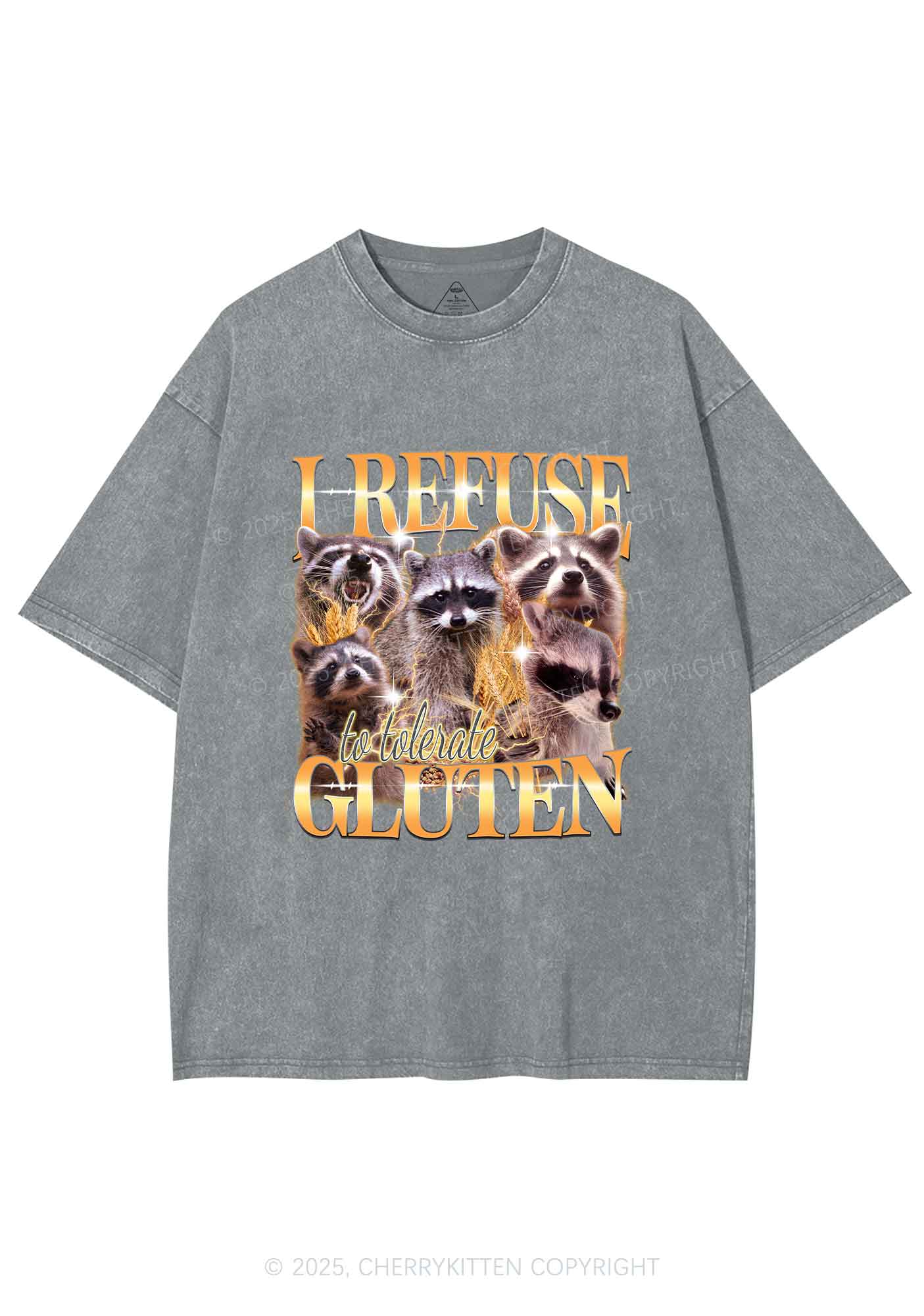 Raccoons Refuse Tolerate Gluten Y2K Shirts Washed Tee Cherrykitten