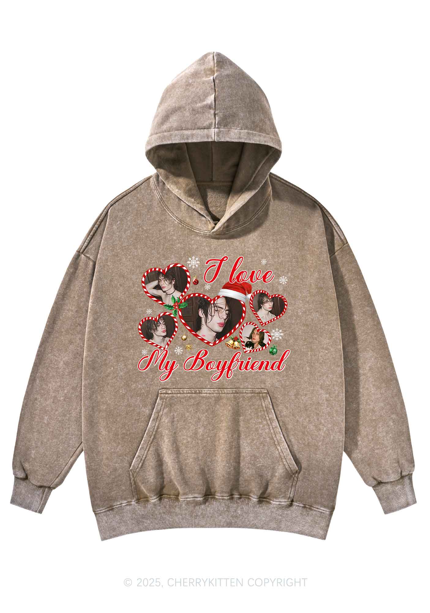 Custom Christmas I Love My GF Y2K Washed Hoodie Cherrykitten