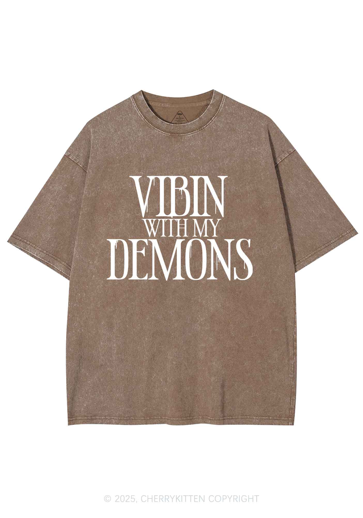 Halloween Vibin With My Demons Y2K Shirts Washed Tee Cherrykitten