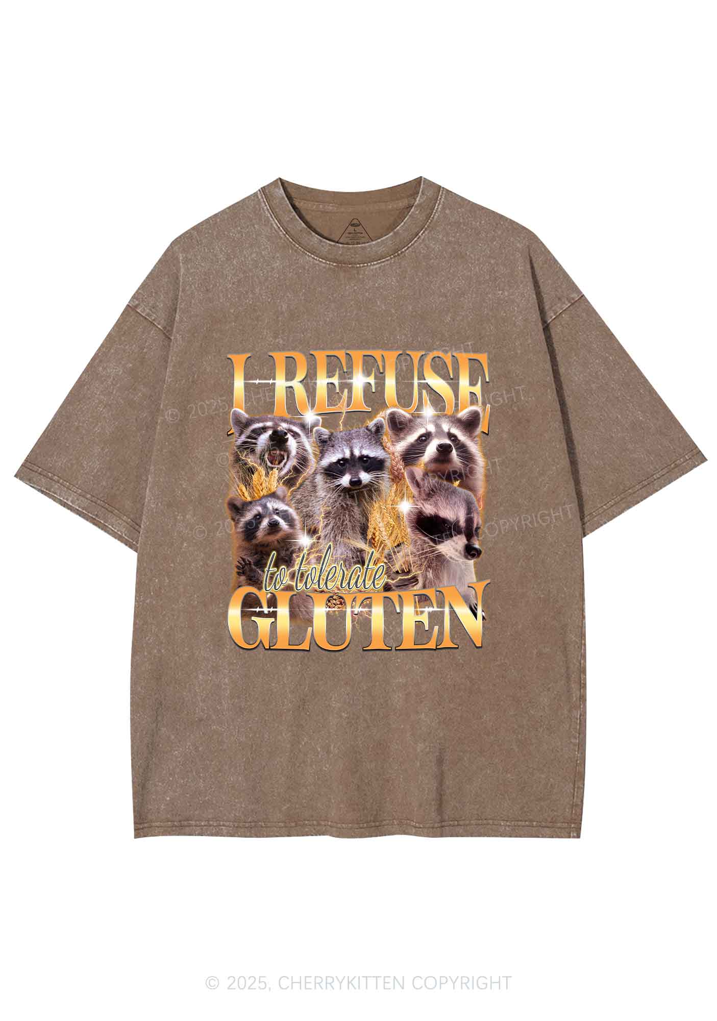 Raccoons Refuse Tolerate Gluten Y2K Shirts Washed Tee Cherrykitten