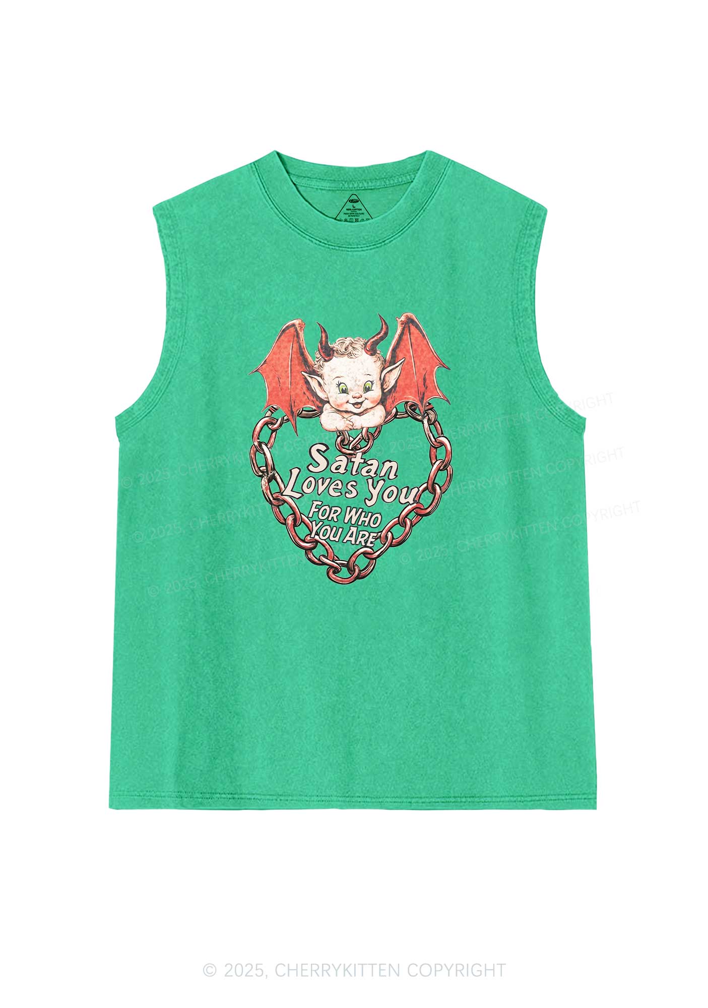 Satan Loves You Y2K Washed Muscle Tank Cherrykitten
