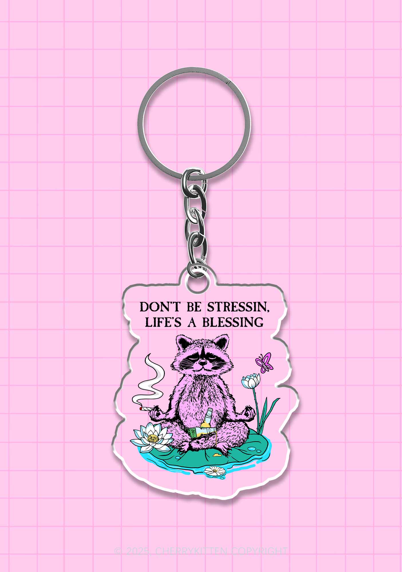Dont Stress Raccoon 1Pc Y2K Keychain Cherrykitten