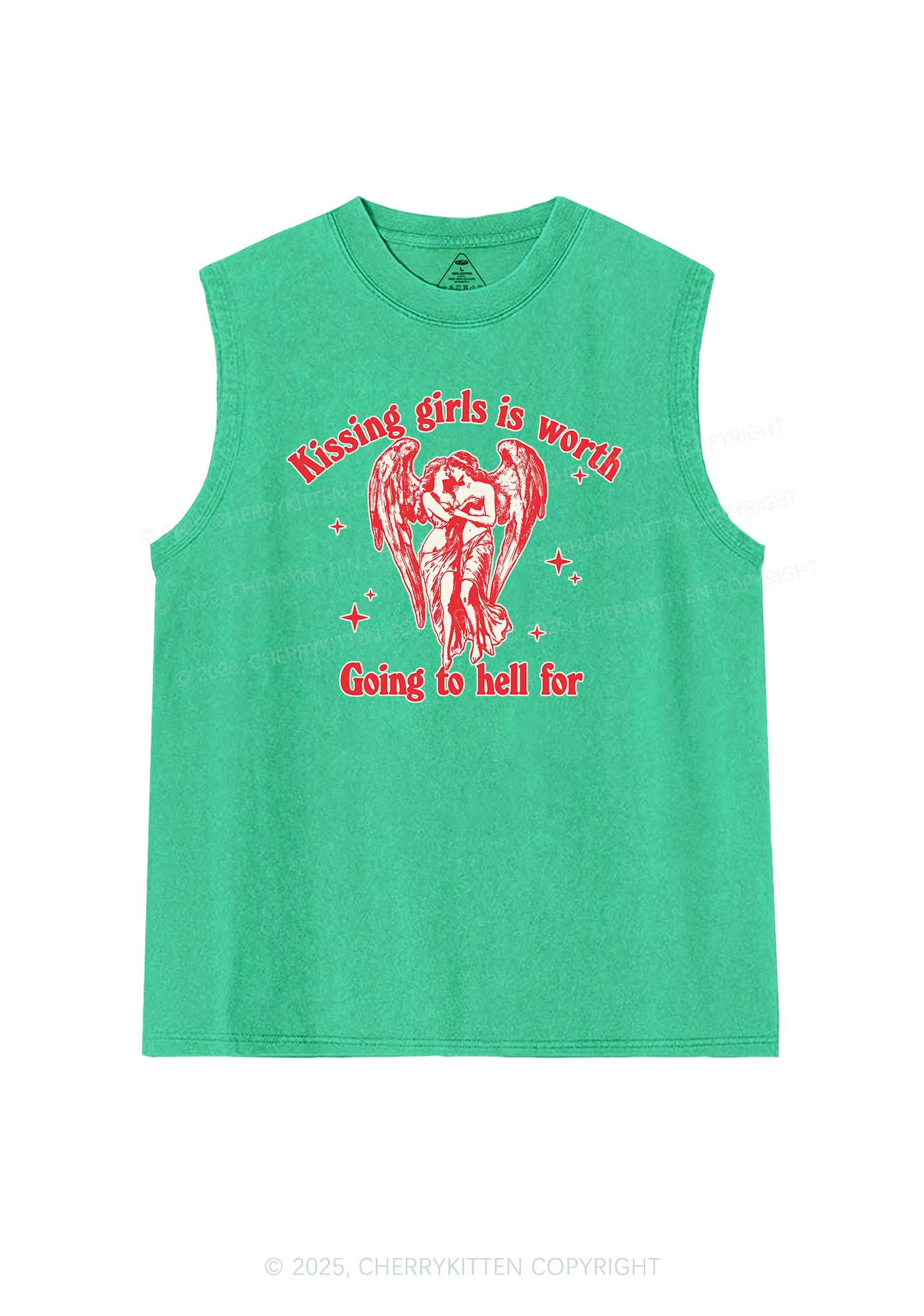 Kissing Girls To Hell Pride Y2K Washed Muscle Tank Cherrykitten
