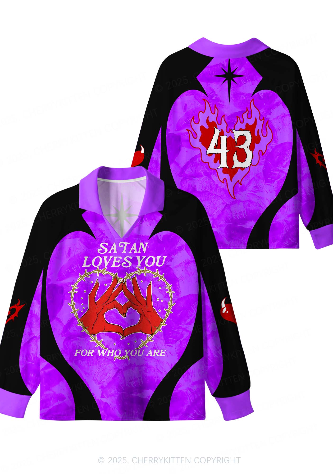 Custom Halloween Satan Loves You Y2K Sport Long Sleeve Jersey Shirts Cherrykitten