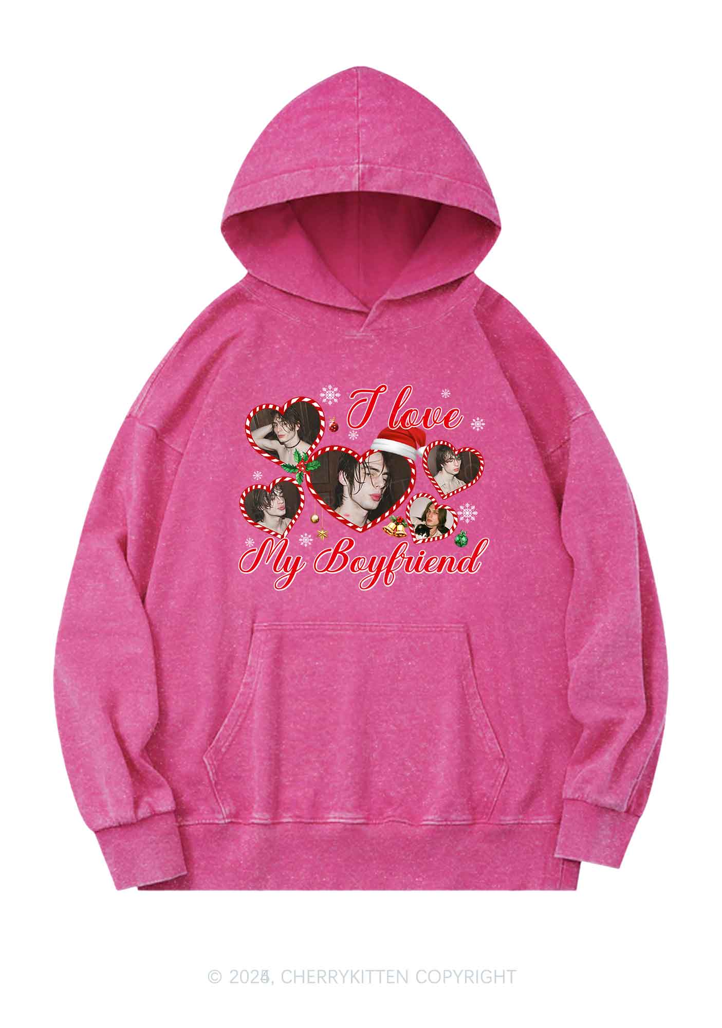 Custom Christmas I Love My GF Y2K Washed Hoodie Cherrykitten