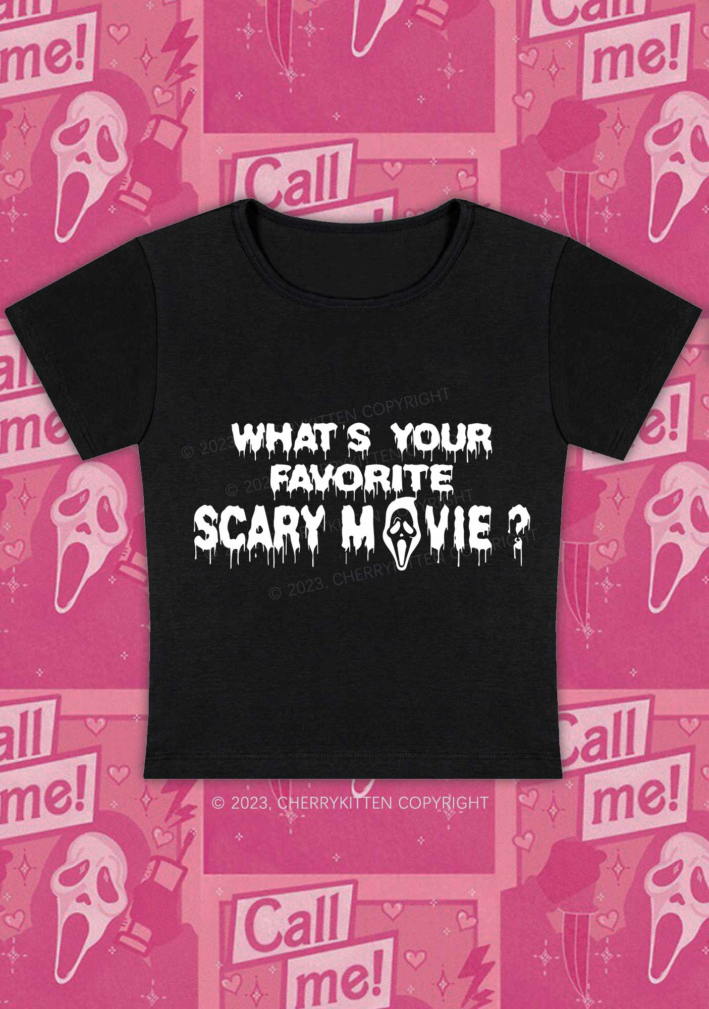 Halloween What's Your Favorite Scary Movie Y2K Baby Tee Cherrykitten