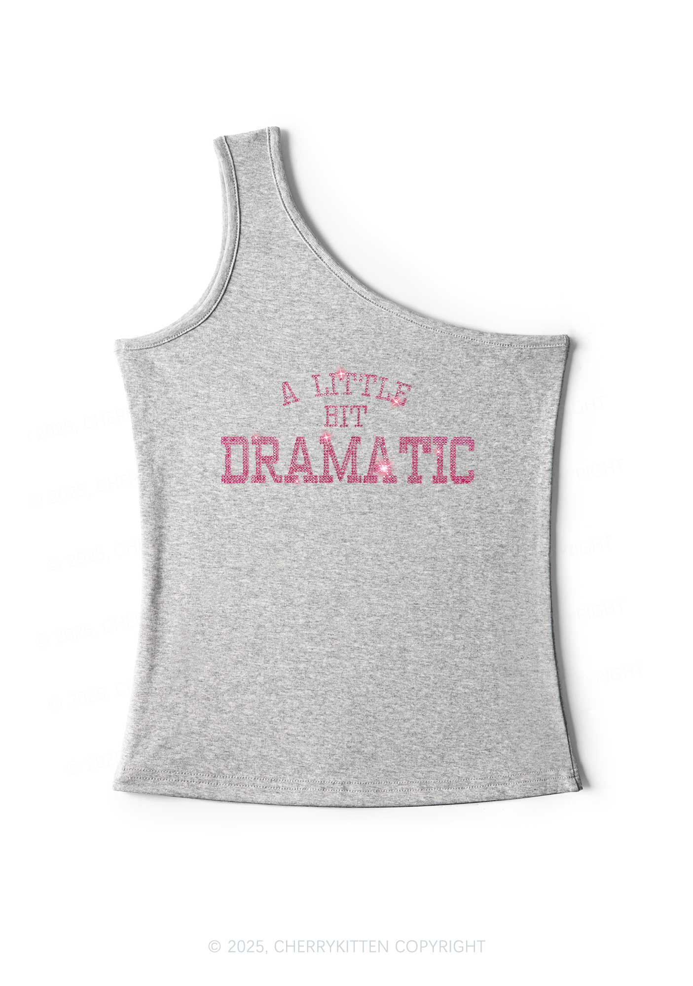 Rhinestone A Little Bit Dramatic Y2K One Shoulder Tank Top Cherrykitten