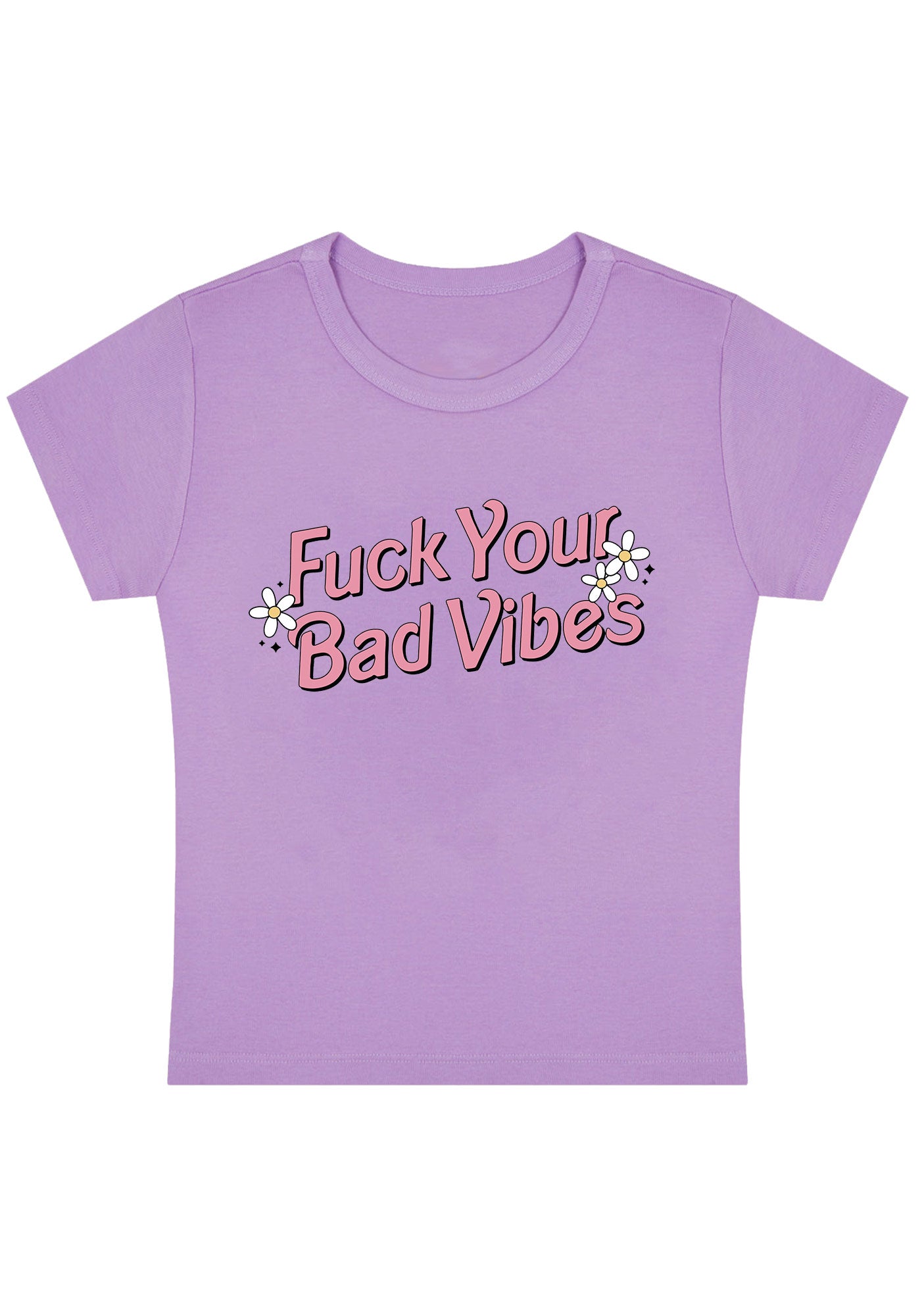 Curvy Fxxk Your Bad Vibes Flowers Stars Baby Tee