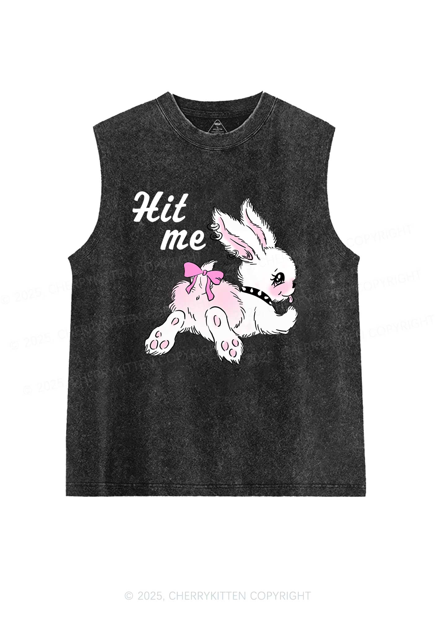 Hit Me White Bunny Y2K Washed Muscle Tank Cherrykitten