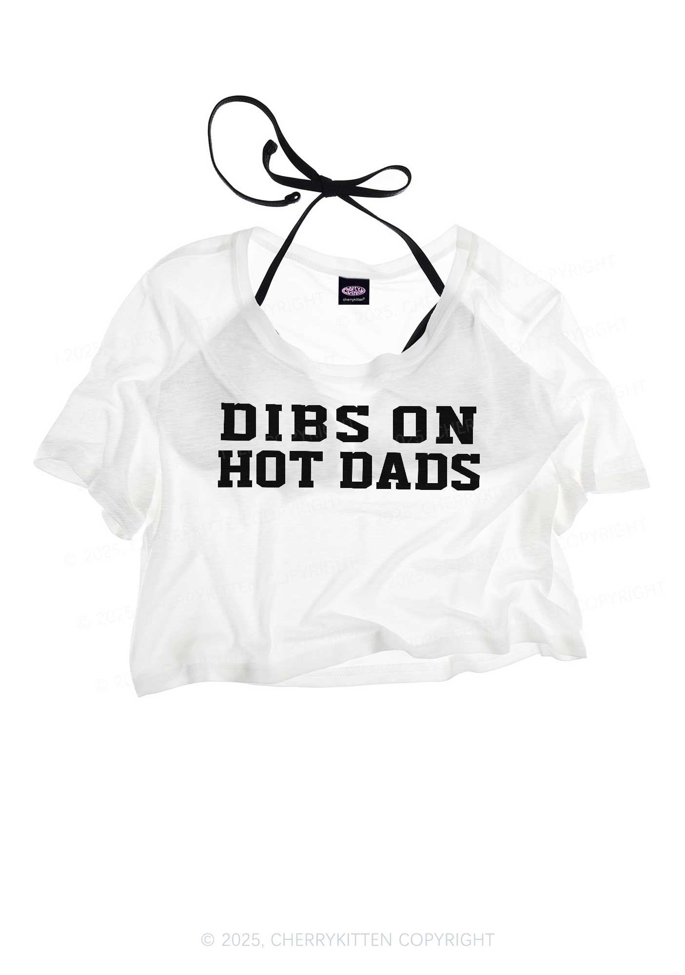Dibs On Hot Dads Y2K Sheer Crop Tee Cherrykitten