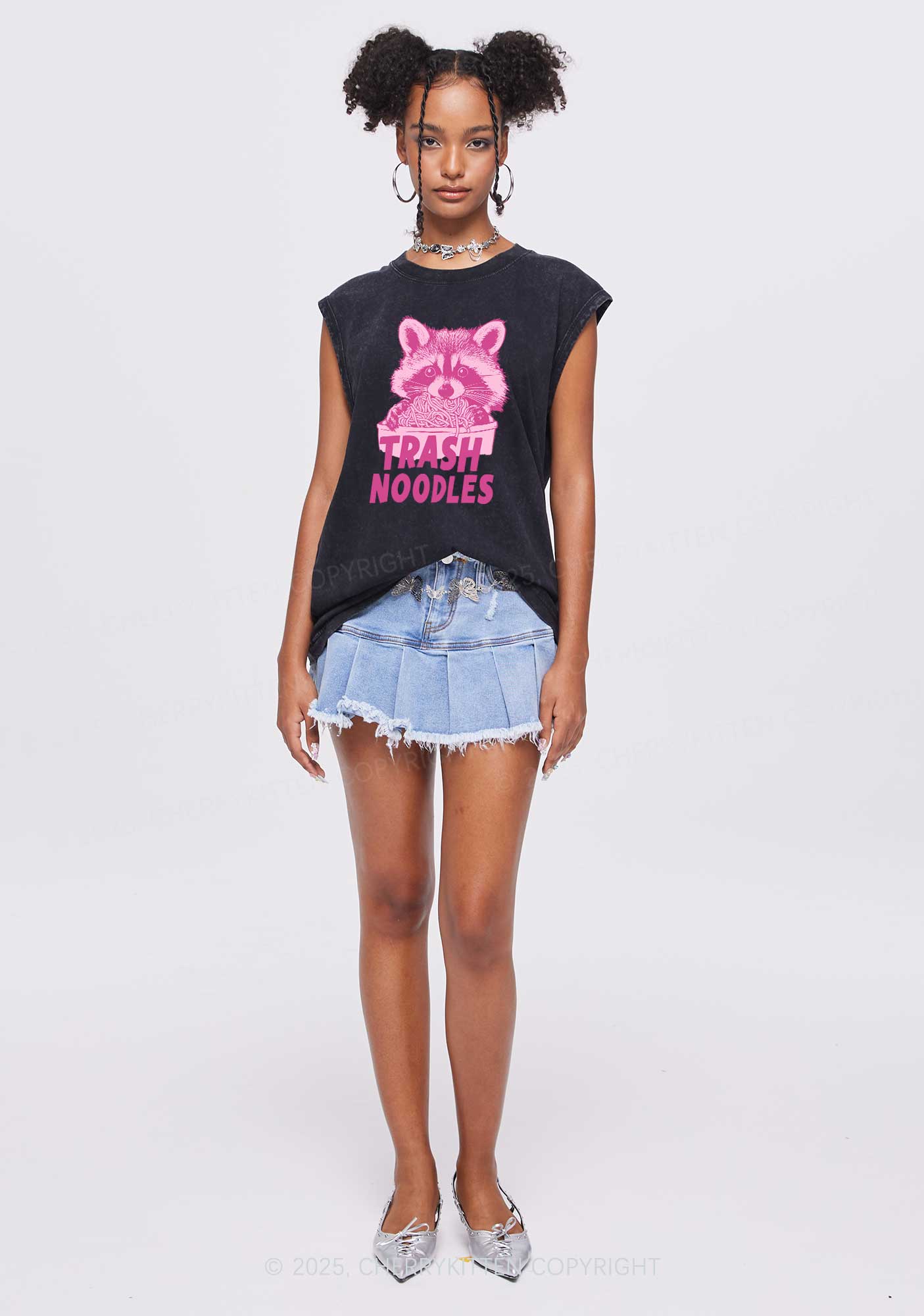 Raccoon Trash Noodles Y2K Washed Muscle Tank Cherrykitten