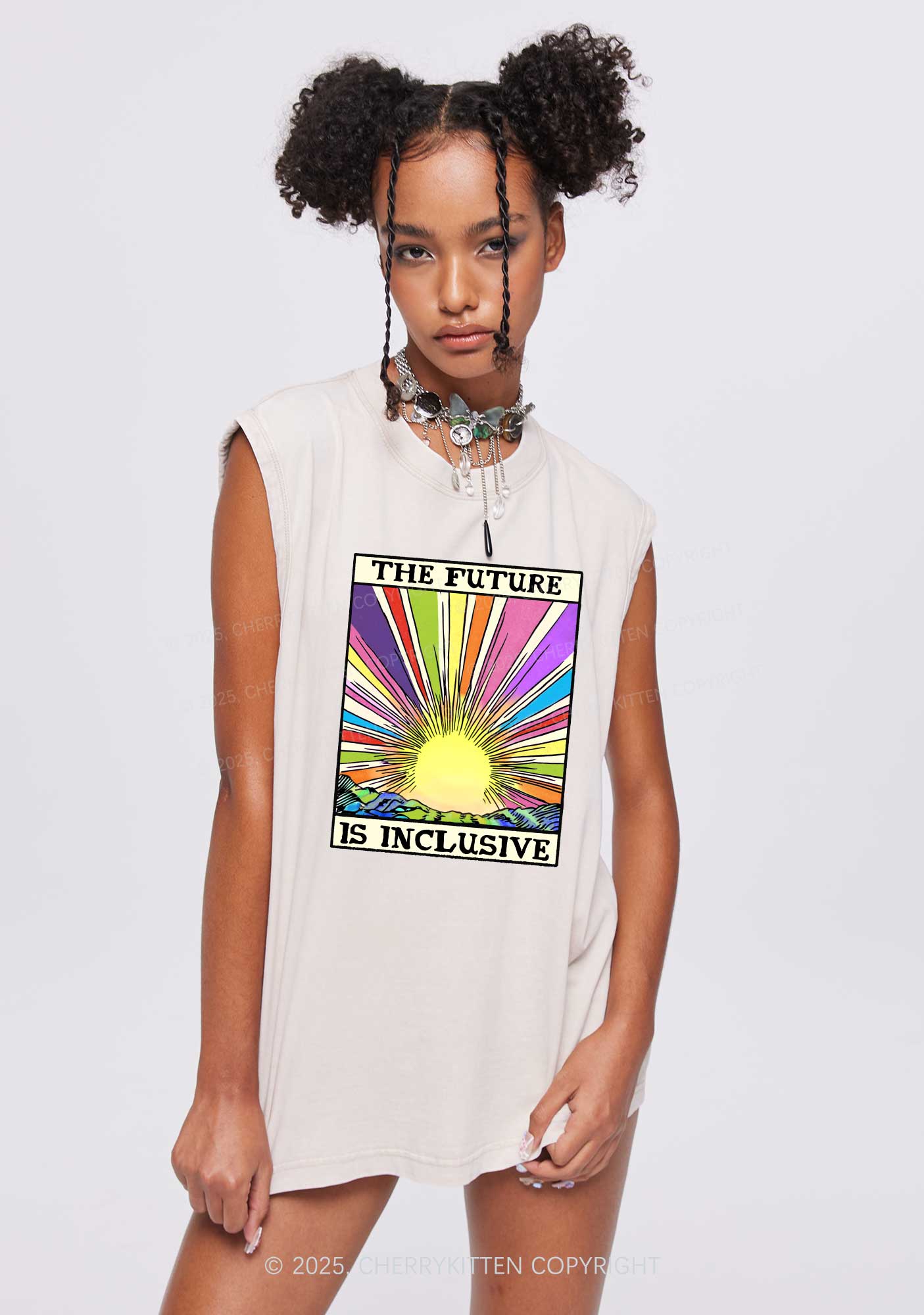 The Future Is Inclusive Pride Y2K Washed Muscle Tank Cherrykitten