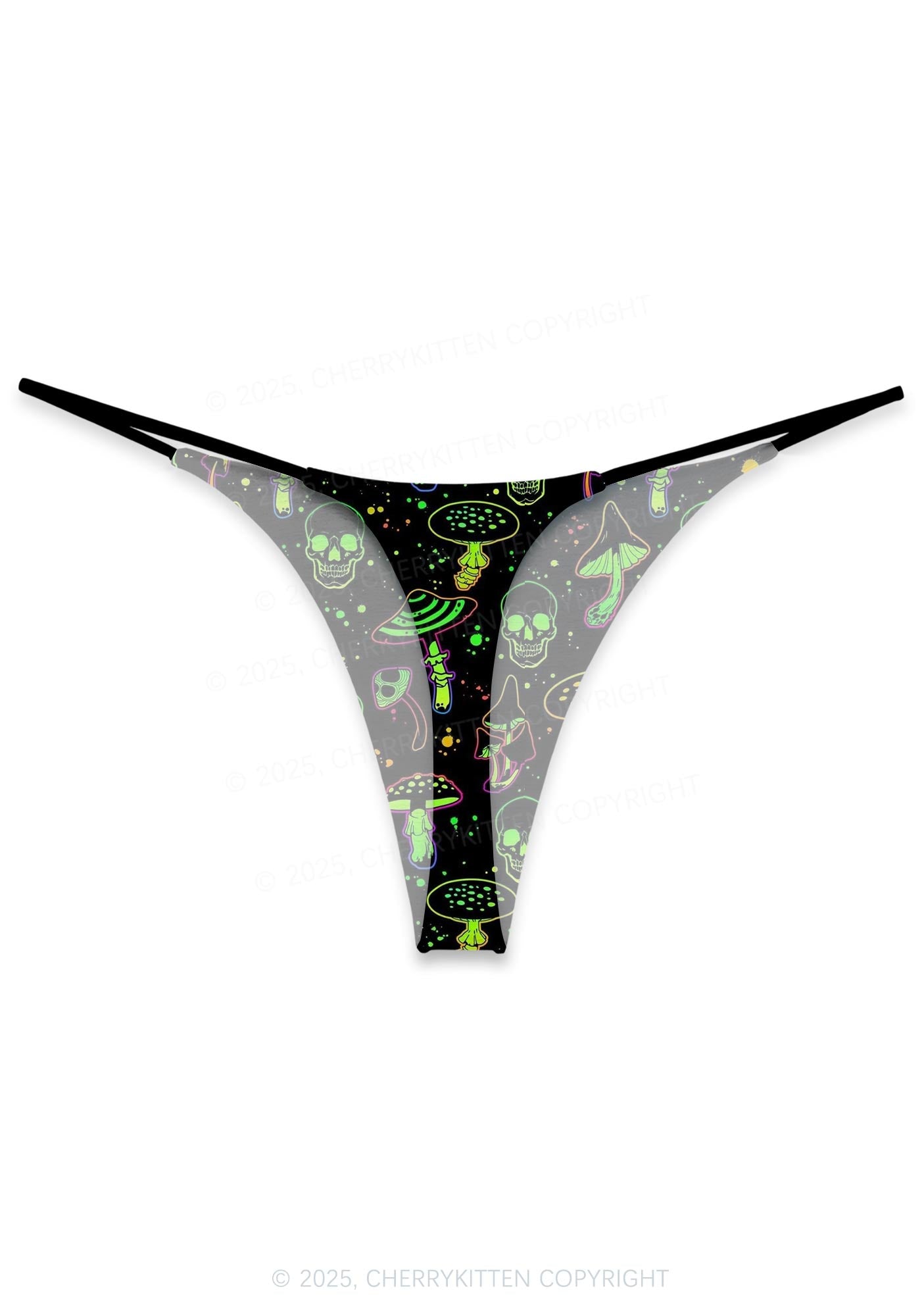 Neon Skull Mushroom Y2K Print Bikini String Thong Cherrykitten