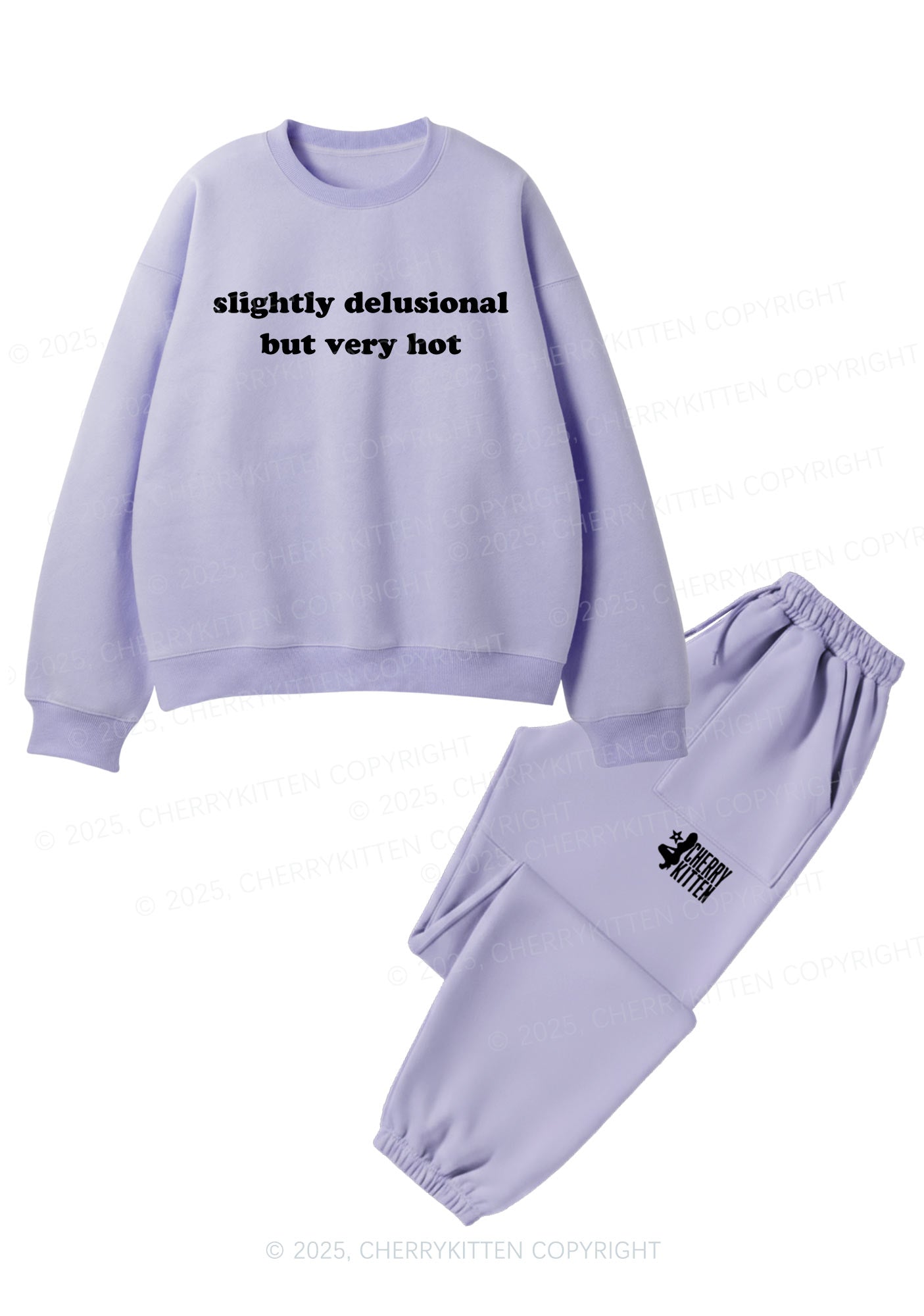 Slightly Delusional But Very Hot Y2K Fleece Sweatshirts Set Cherrykitten
