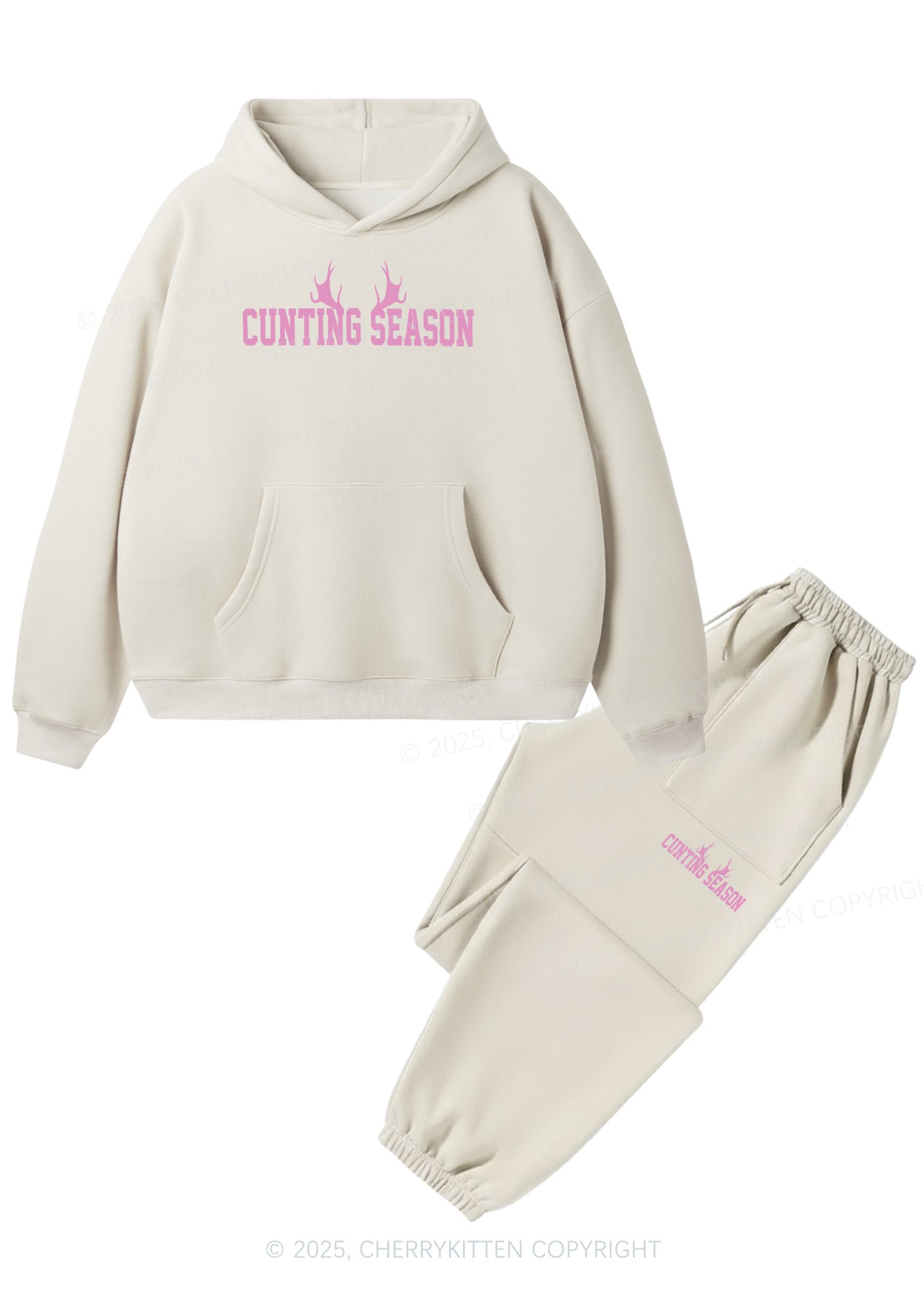 Cunting Season Y2K Fleece Hoodie Set Cherrykitten