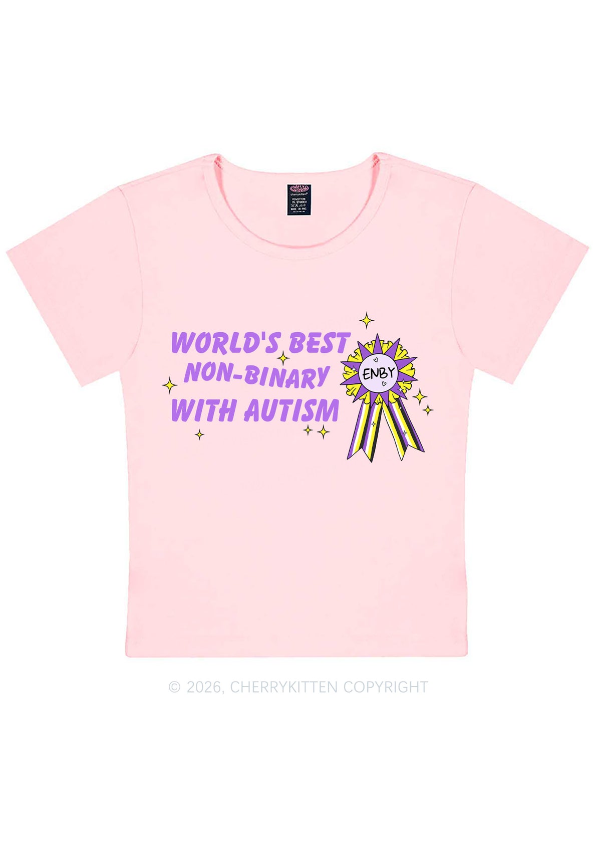 Worlds Best Nonbinary Y2K Baby Tee Cherrykitten
