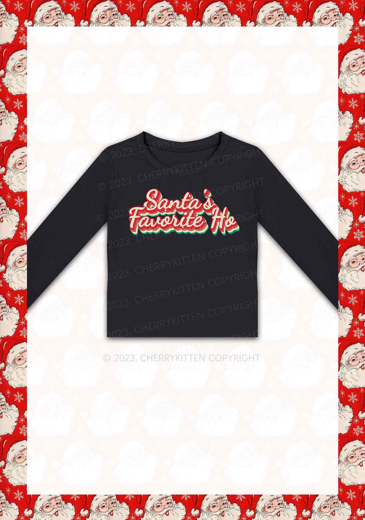 Santa's Favorite Ho Christmas Y2K Long Sleeve Crop Top Cherrykitten