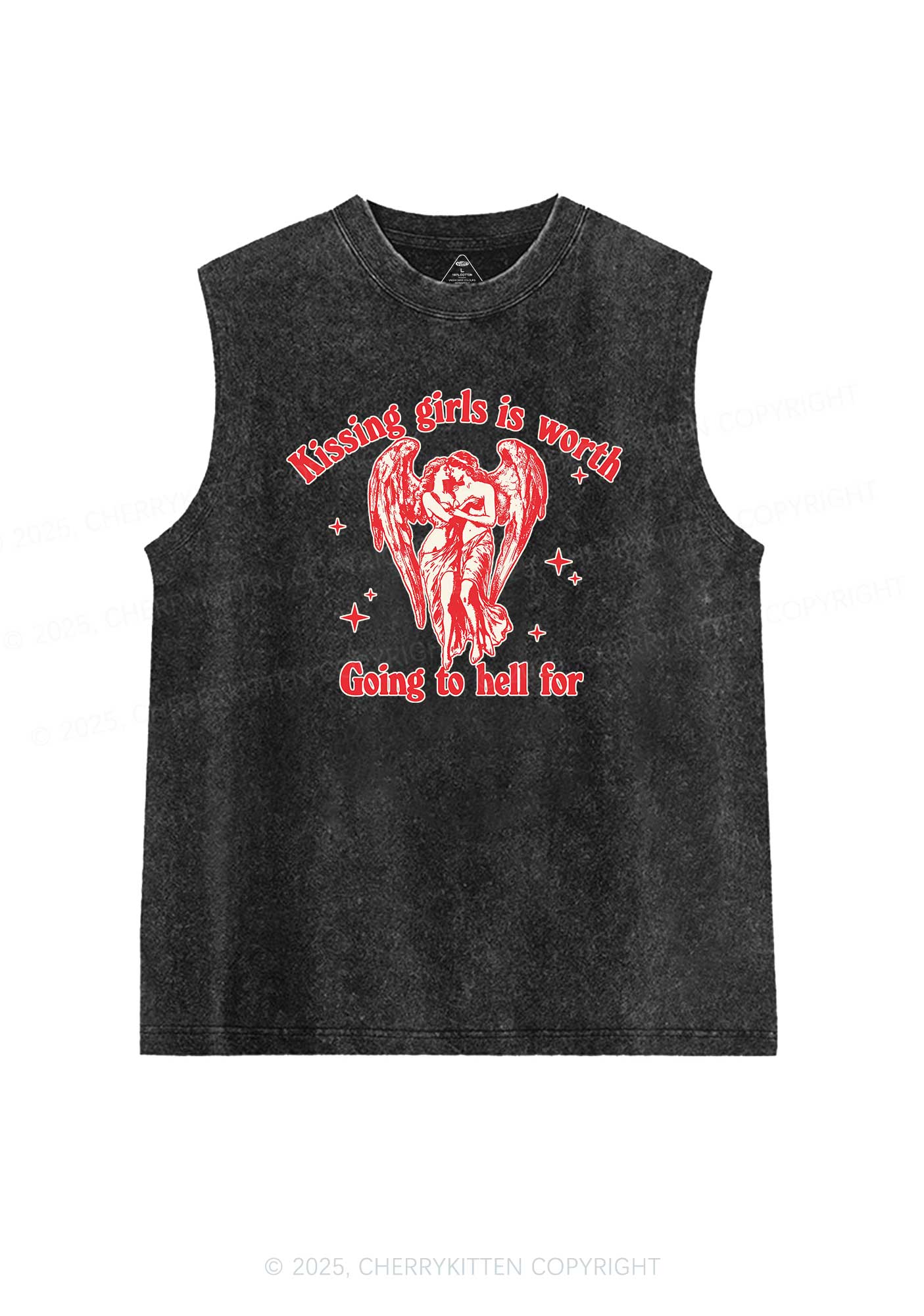 Kissing Girls To Hell Pride Y2K Washed Muscle Tank Cherrykitten