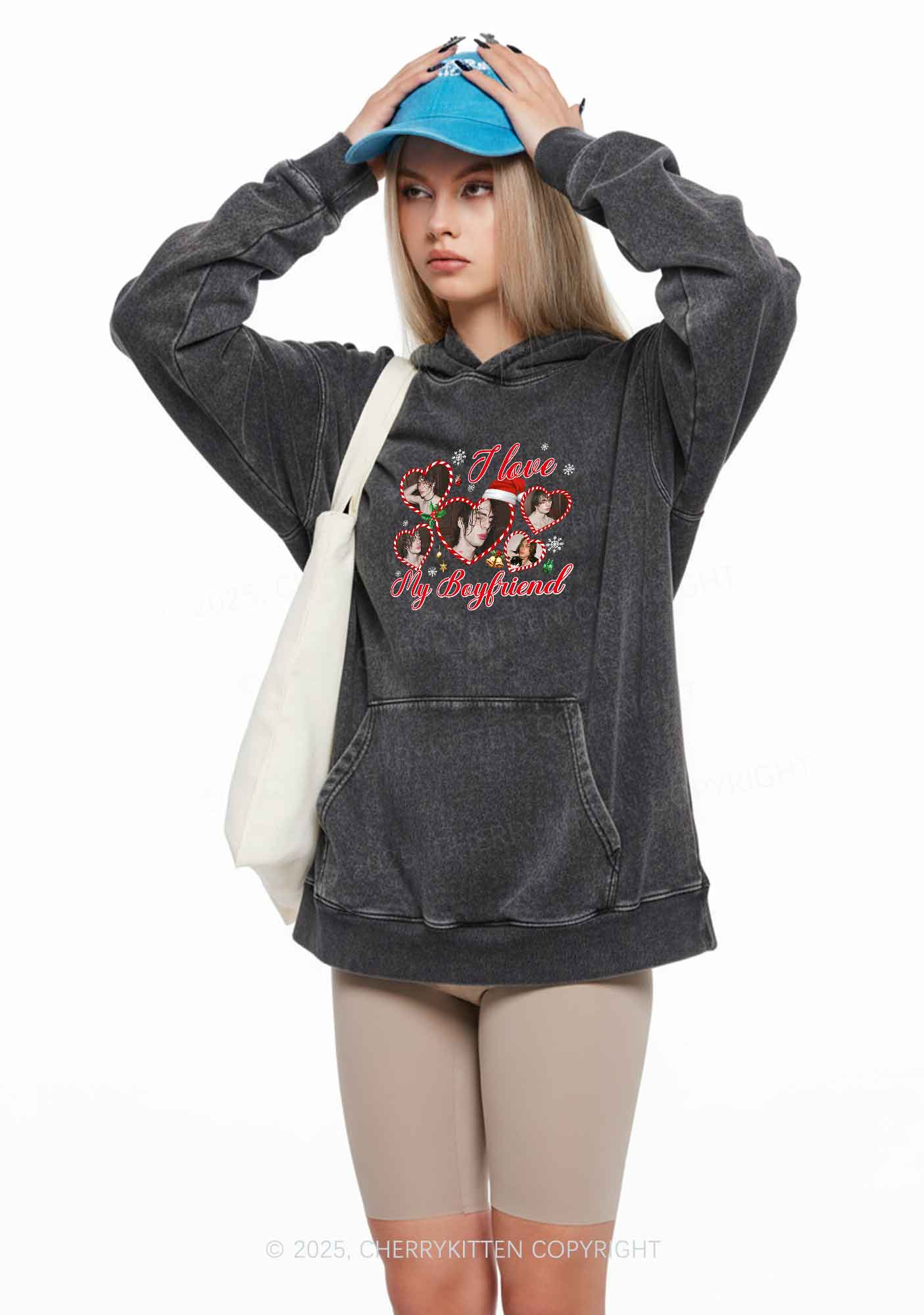 Custom Christmas I Love My GF Y2K Washed Hoodie Cherrykitten