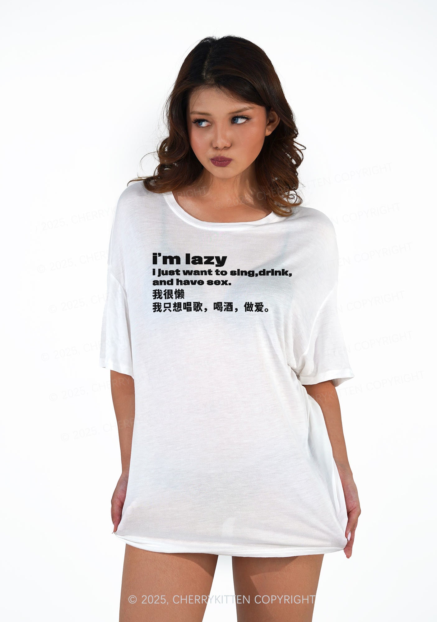Im Lazy Y2K Sheer Boyfriend Tee Cherrykitten