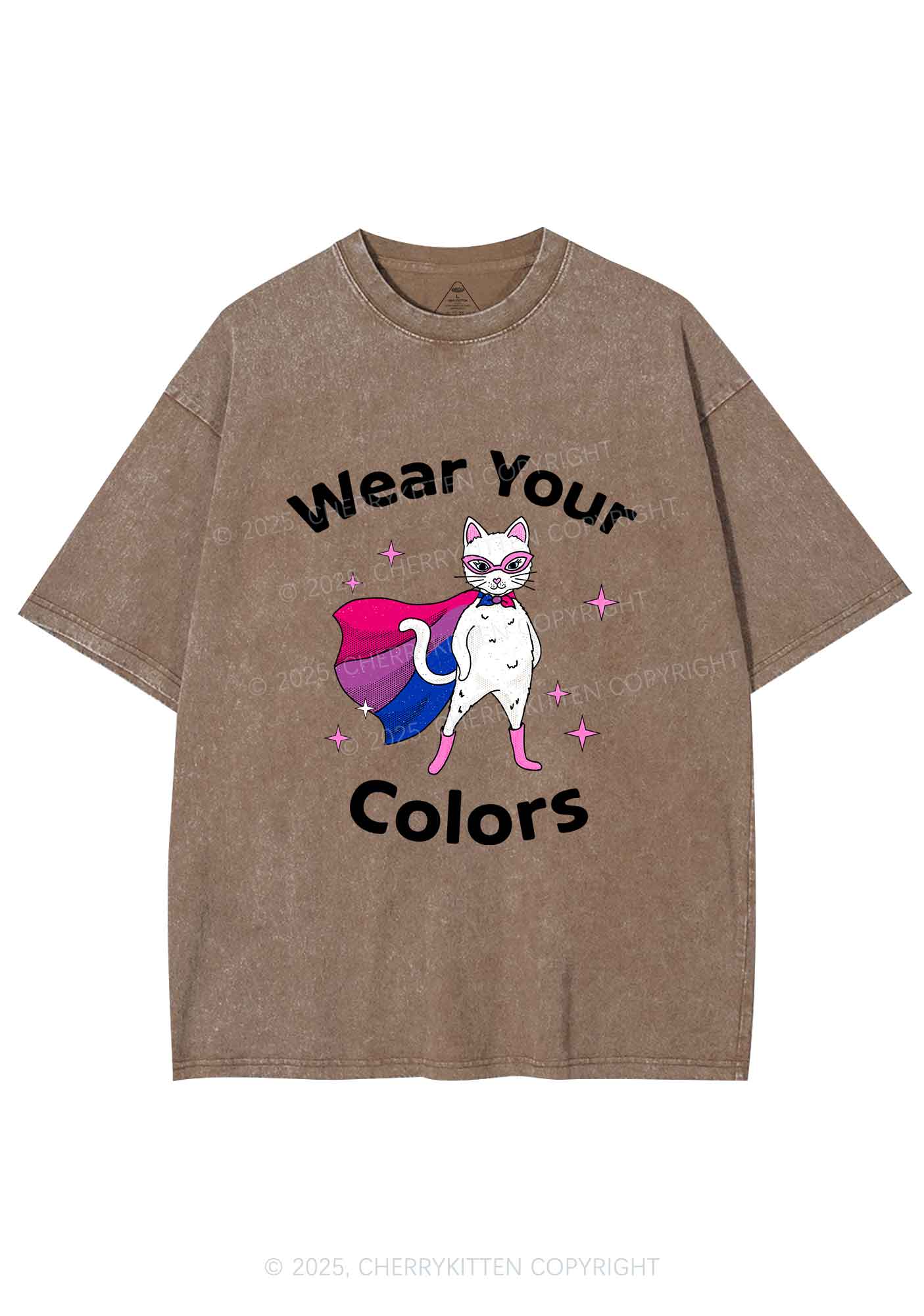 Bisexual Flag Cat Pride Y2K Shirts Washed Tee Cherrykitten