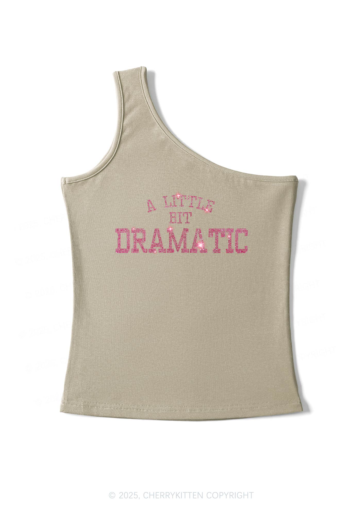 Rhinestone A Little Bit Dramatic Y2K One Shoulder Tank Top Cherrykitten