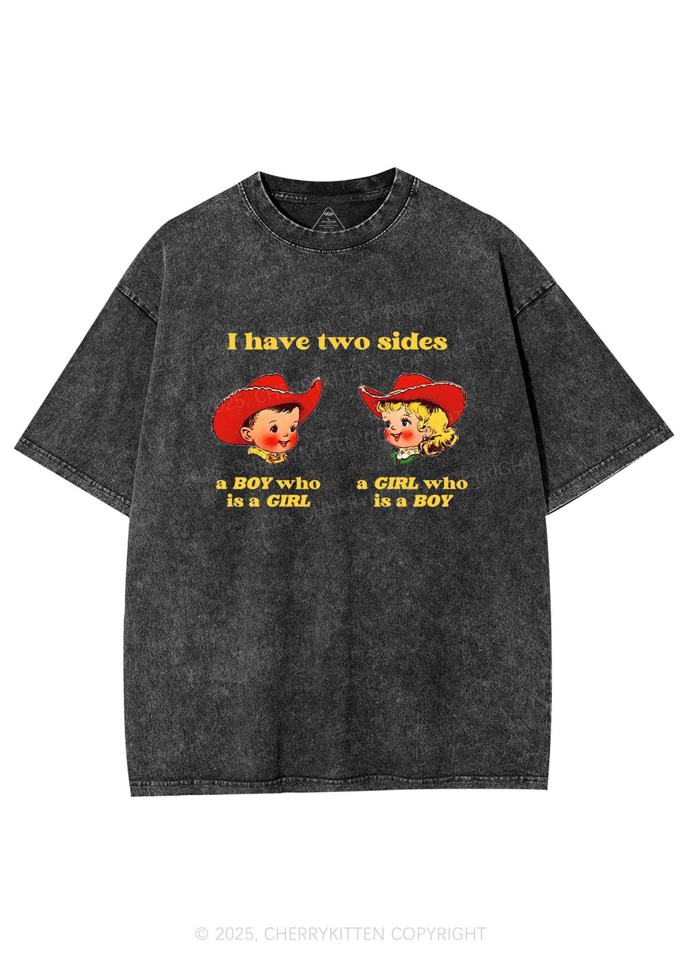 I Have Two Sides Pride Y2K Shirts Washed Tee Cherrykitten