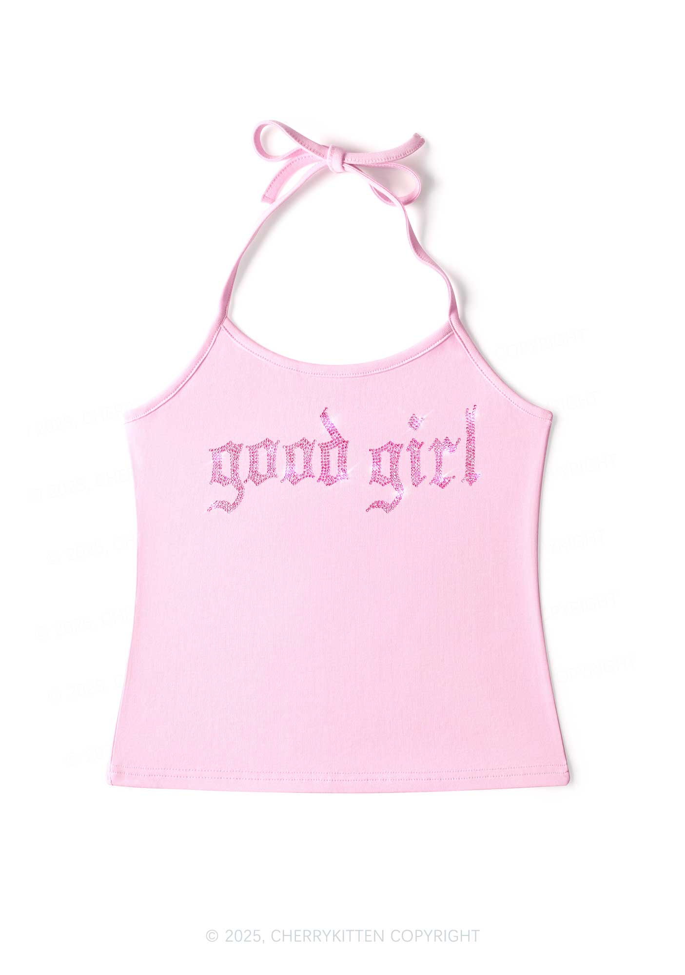 Rhinestone Good Girl Y2K Halter Neck Cami Cherrykitten