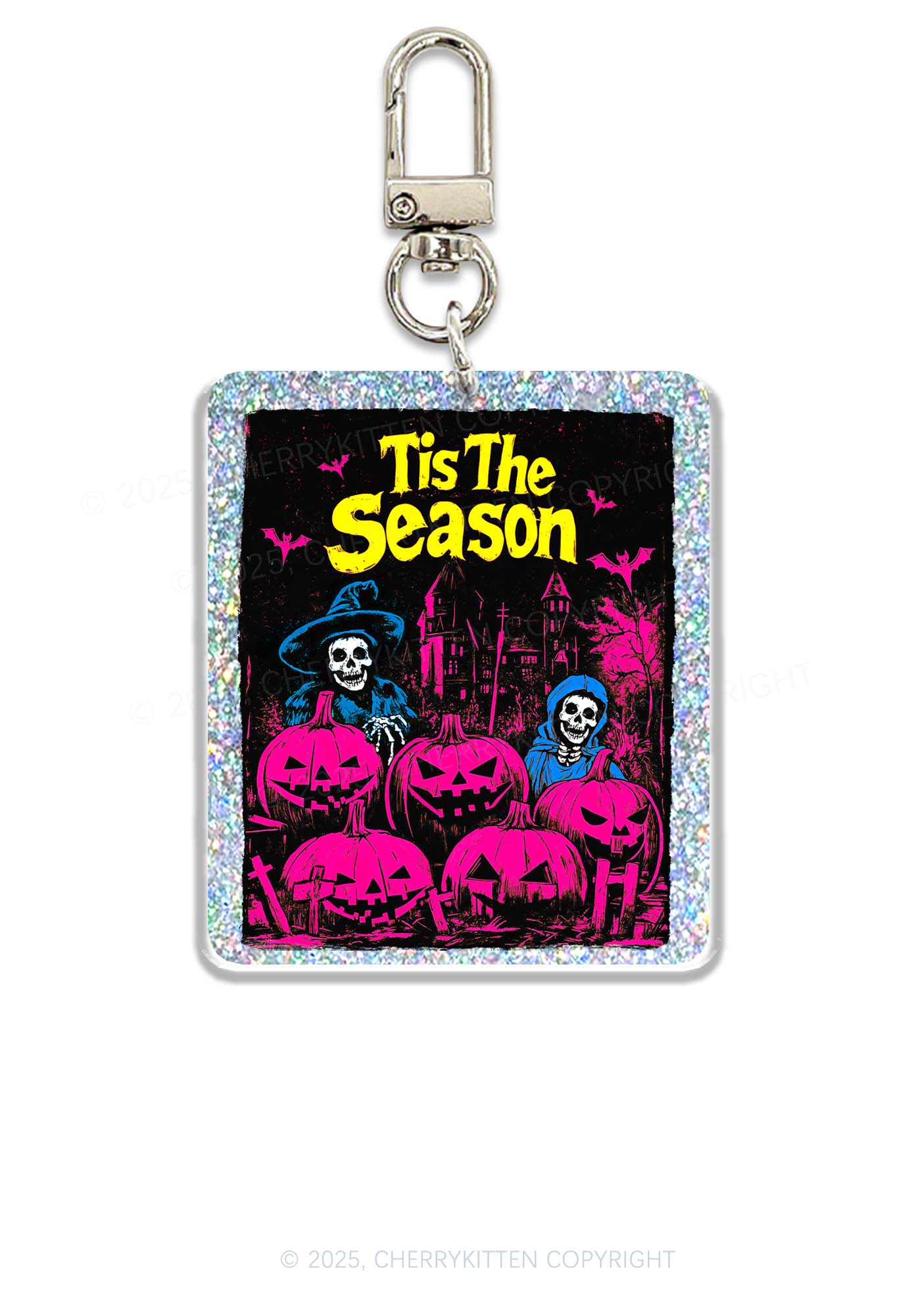 Halloween Tis The Season Skull Y2K Glitter Keychain Cherrykitten