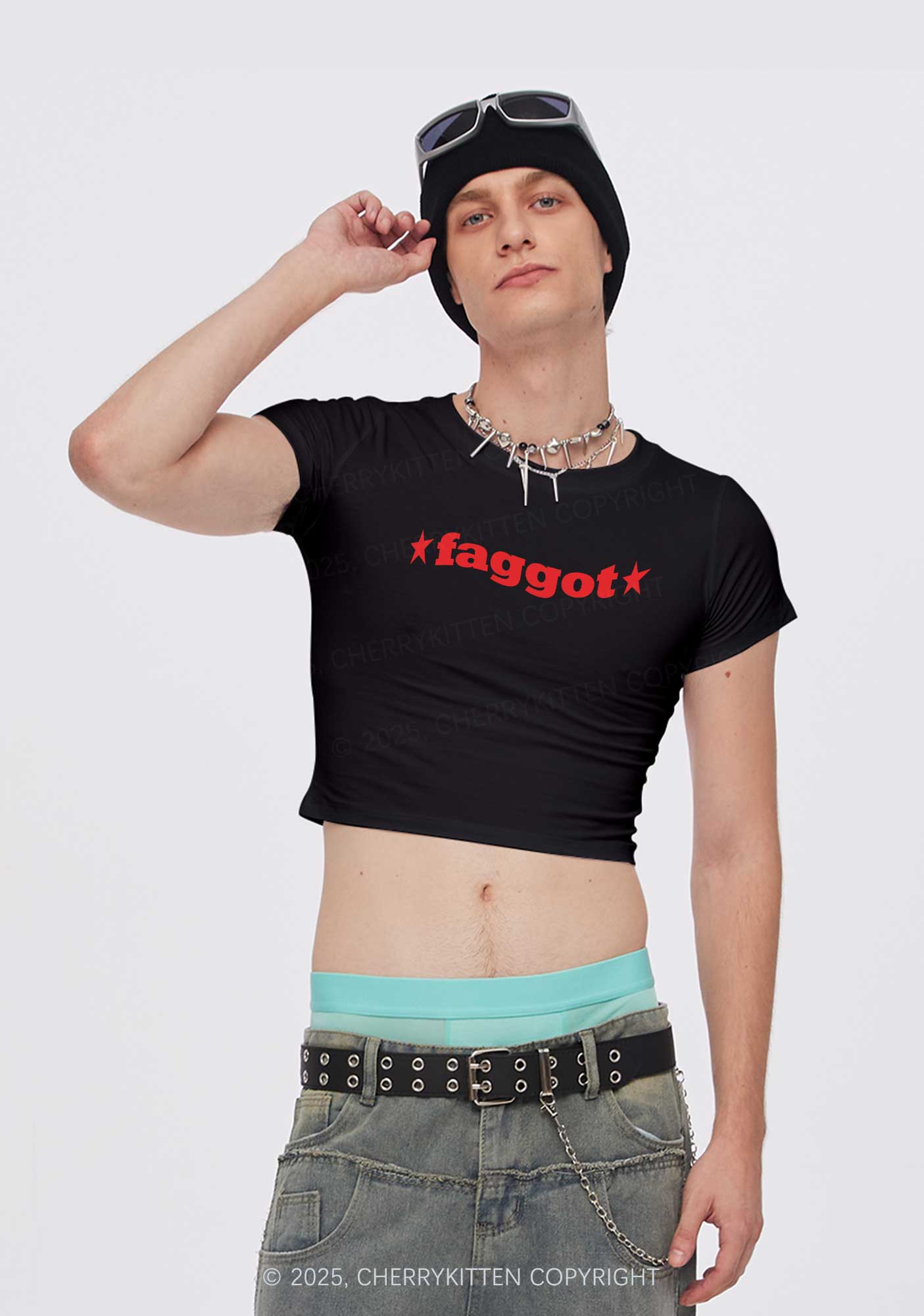 Red Faggot Pride Y2K Baby Tee Cherrykitten