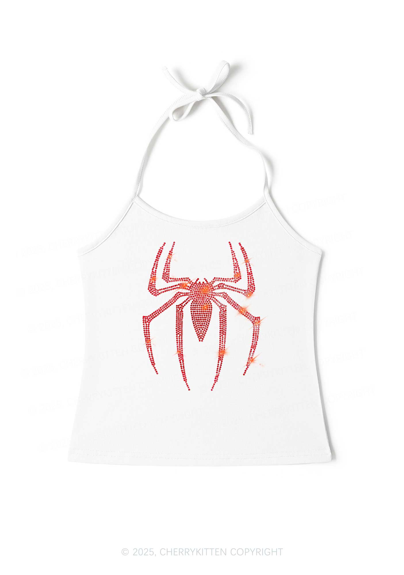 Rhinestone Red Spider Y2K Halter Neck Cami Cherrykitten