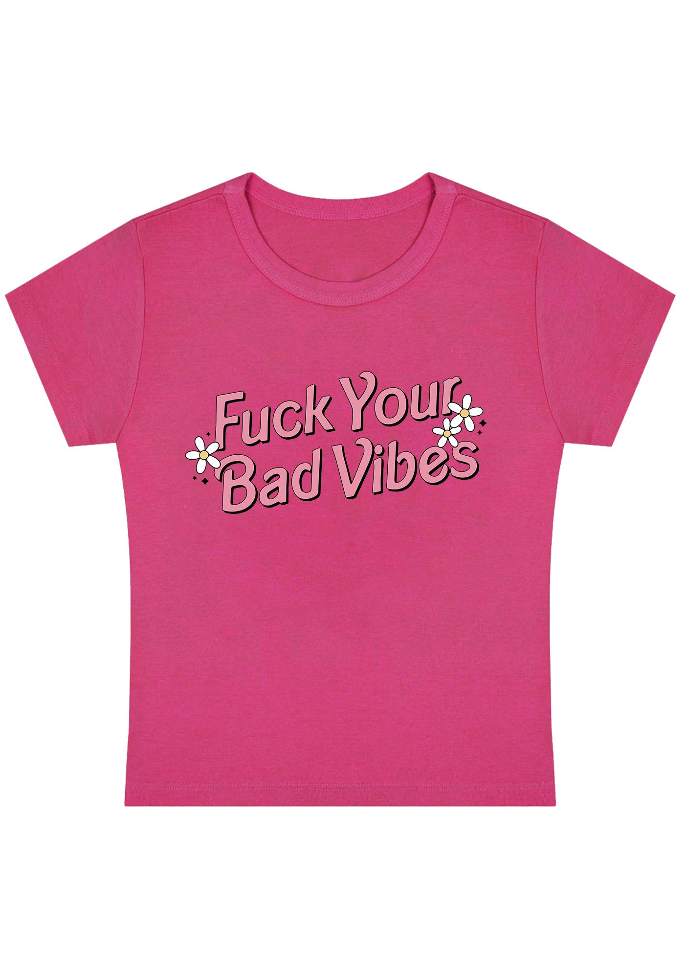 Curvy Fxxk Your Bad Vibes Flowers Stars Baby Tee