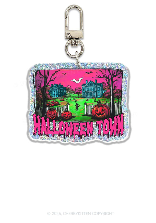 Halloween Pumpkin Town Y2K Glitter Keychain Cherrykitten