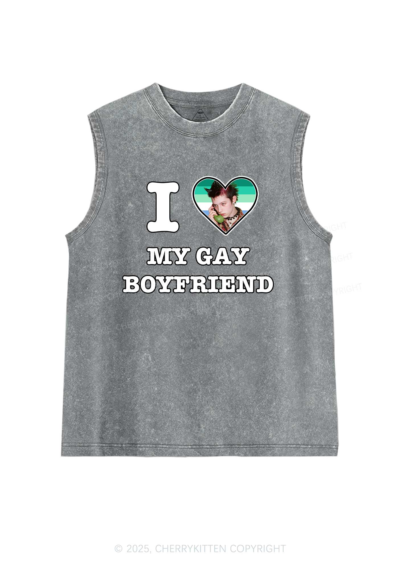 Custom My Gay BF Pride Y2K Washed Muscle Tank Cherrykitten