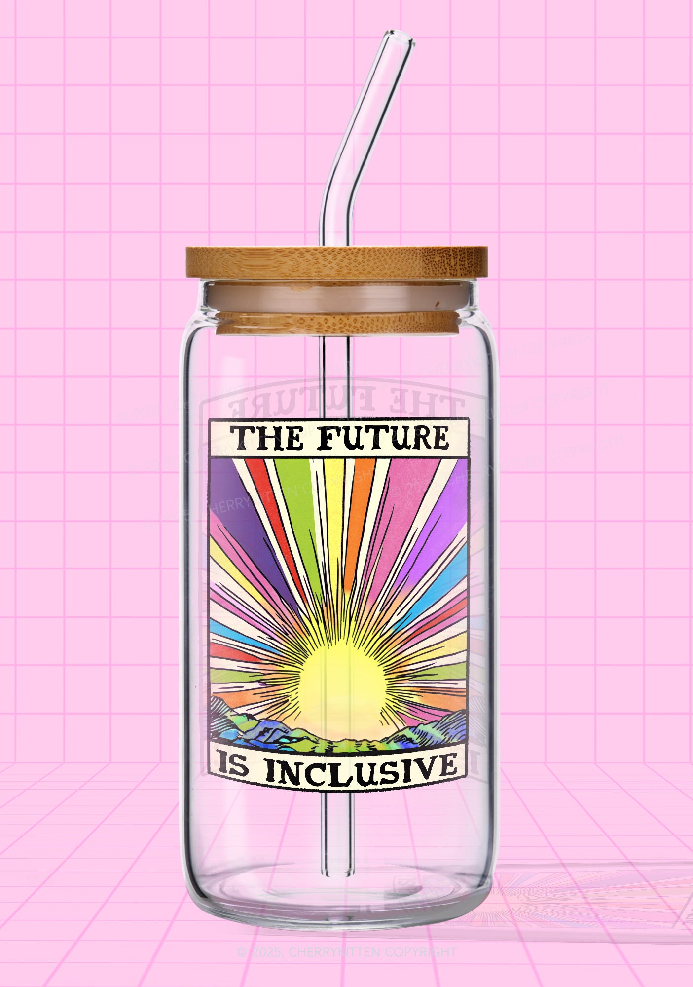 The Future Is Inclusive Pride Y2K Printed Glass Cup Cherrykitten