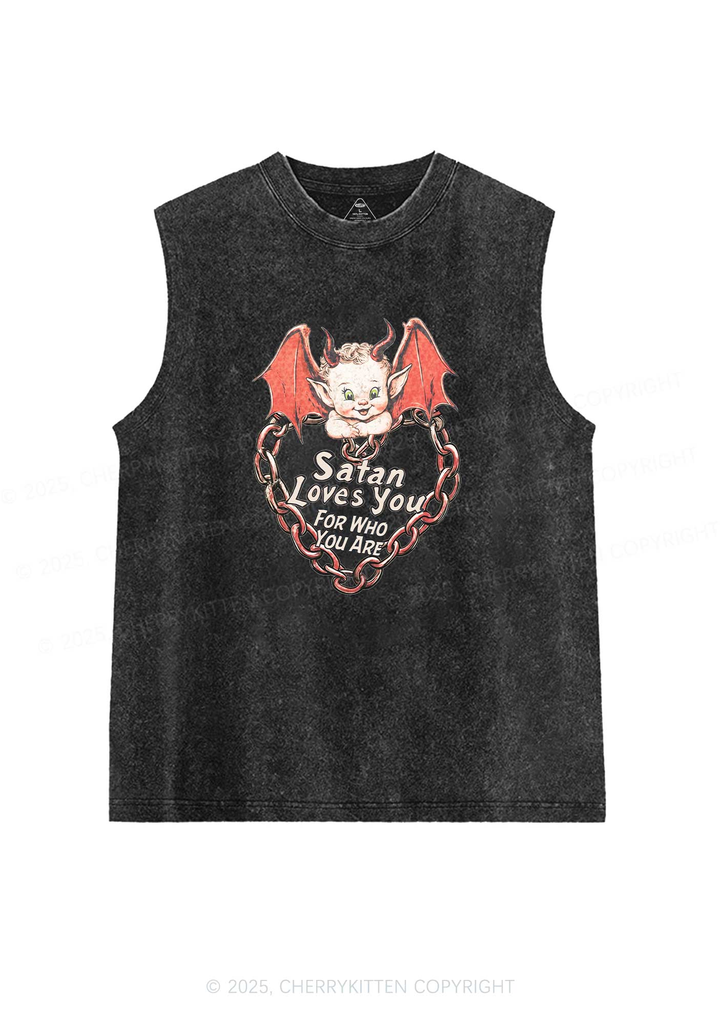 Satan Loves You Y2K Washed Muscle Tank Cherrykitten