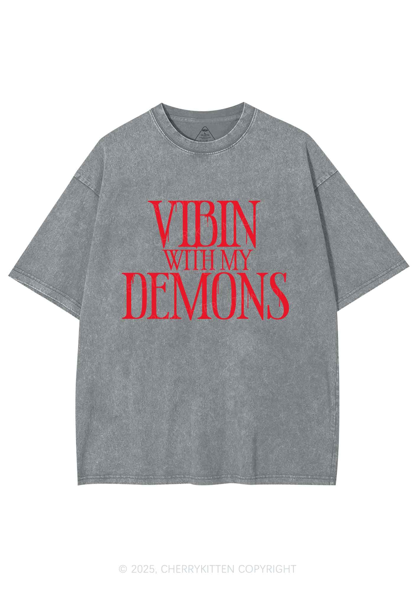 Halloween Vibin With My Demons Y2K Shirts Washed Tee Cherrykitten